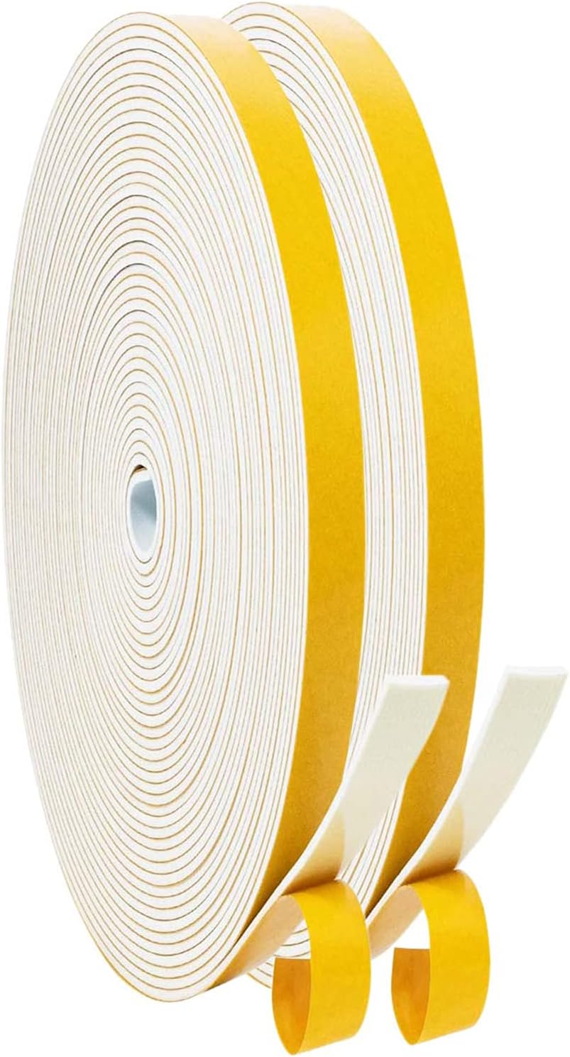 Adhesive Weather Stripping Foam Tape, 6mm(B) x 1.5mm(D)/20m Draught Excluder Foam Strip Tape Seal Self Adhesive for Door Window Against Cold Draught/Anti-Collision/Soundproof/Waterproof/Dustproof