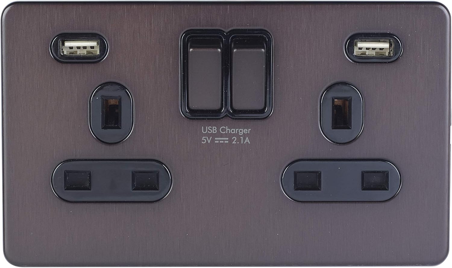 Schneider Electric, Ultimate Screwless Flat Plate (USFP) Bespoke Ultra Slim Profile with a 1.5 mm Plate Thickness, Wiring Devices Dark Bronze, GGBGU34202USBBDBP