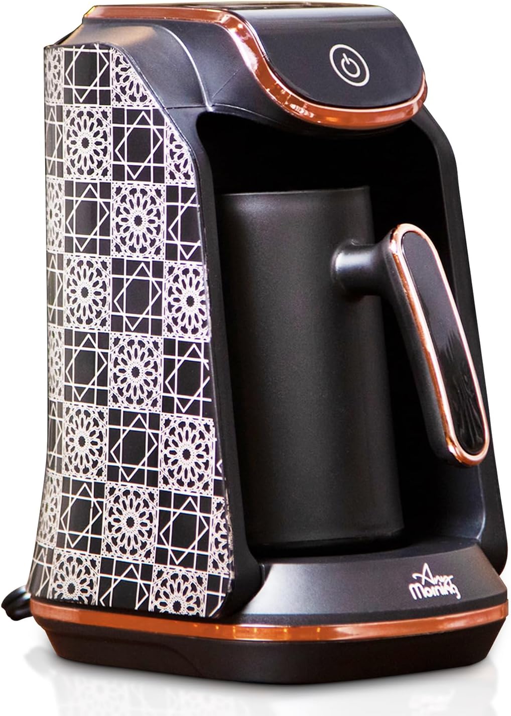 Any Morning Electric Turkish Coffee Maker Auto Shut Off, Arabic | Turkish | Greek Coffee Maker with Anti Overflow, Sound Alarm and Safety System, Small Coffee Machine, 4 Cup Coffee Maker 8 Oz, Black