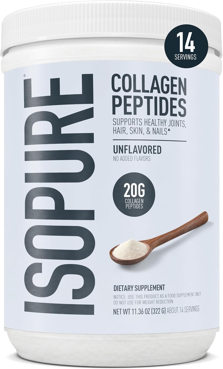 Isopure Grass-Fed Collagen Peptides Powder with Biotin, Unflavored 14 Serve