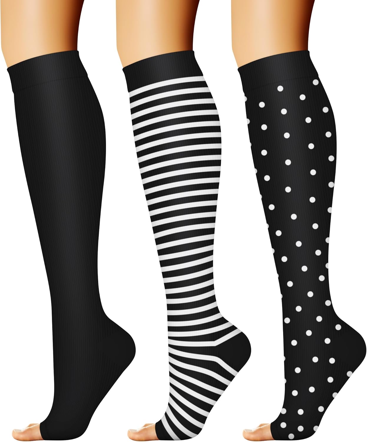 CHARMKING 3 Pairs Open Toe Compression Socks for Women & Men Circulation 15-20 mmHg is Best Support for All Day Wear