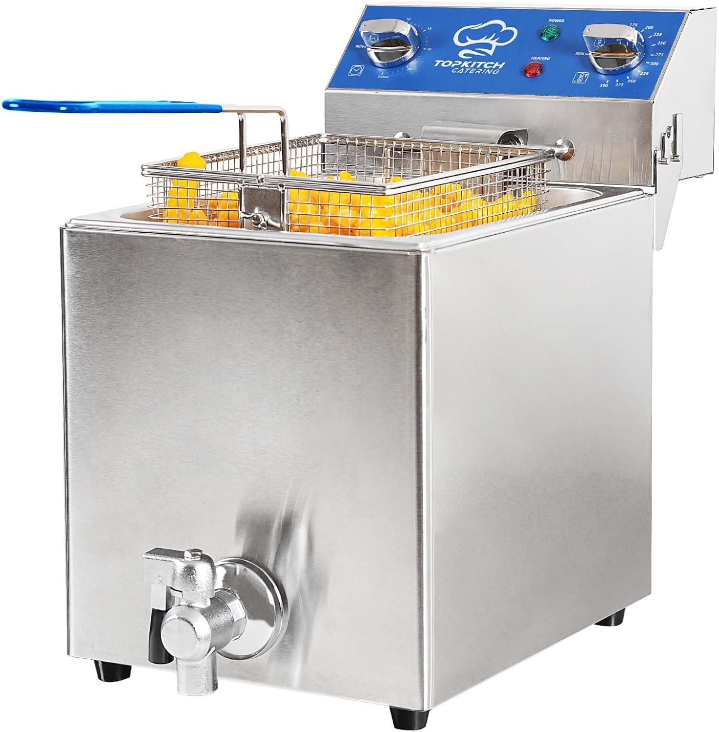 TOPKITCH 8.5Qt Electric Fryer with Oil Drain,30 Minutes Timer,Stretch forming oil tank,Lid and Solid Wire Mesh Basket,Medium Duty Commercial Electric Countertop Deep Fryers-120V,1800W