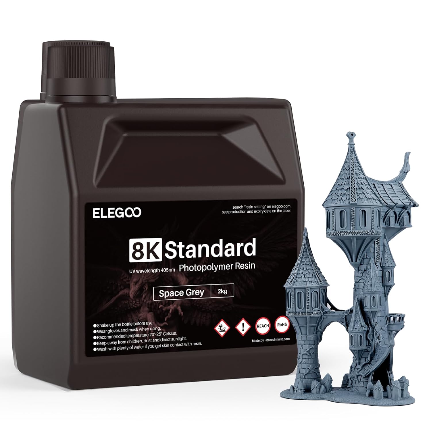 ELEGOO Upgraded 8K Standard 3D Printer Resin Space Grey 2000g