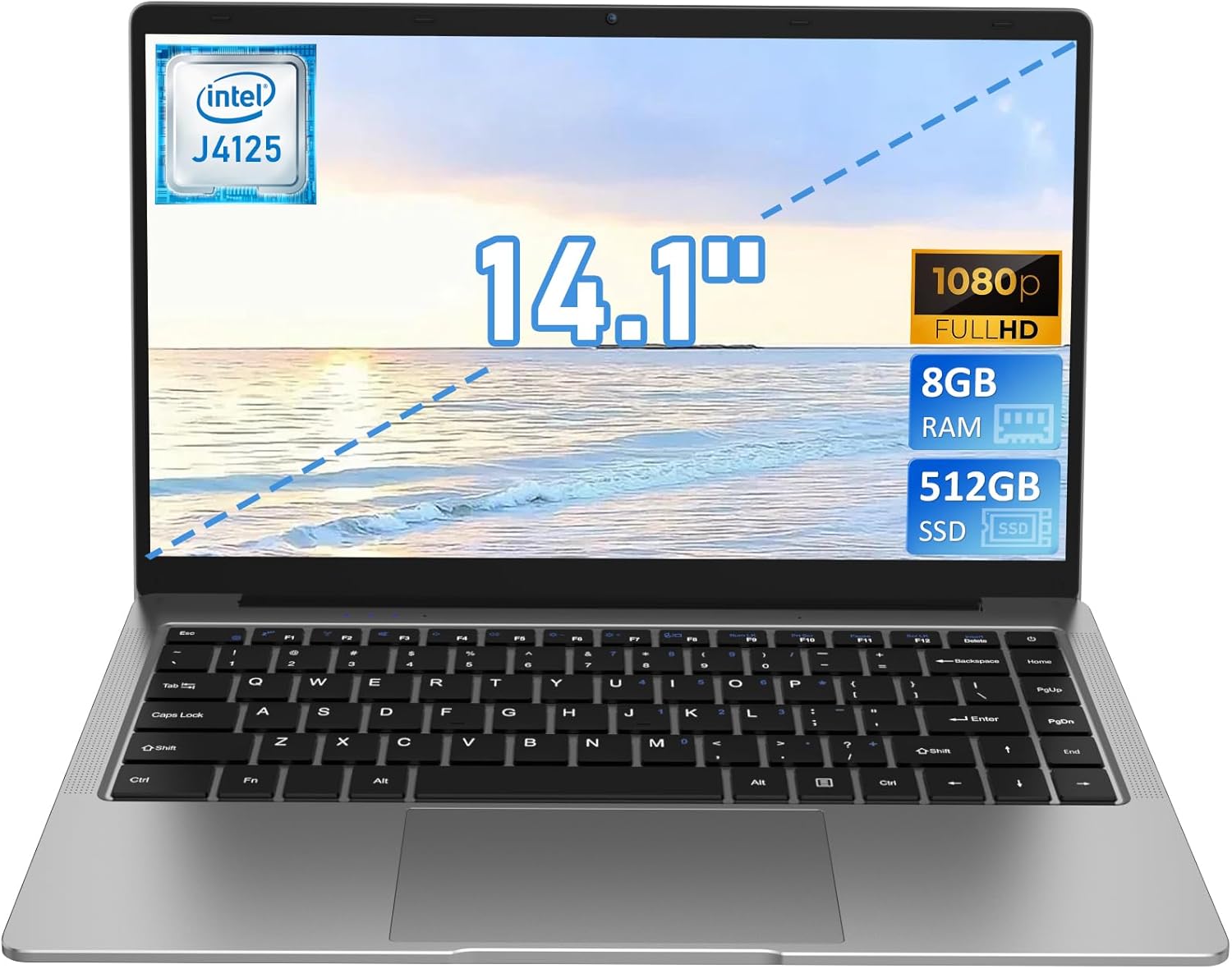 Auusda 14-Inch FHD Laptop, 8GB RAM, 512GB SSD, Celeron J4125 Processor (Up to 2.7GHz), Expandable Storage (Up to 3TB), 5G WiFi, Webcam, Mini HDMI, Lightweight & Portable