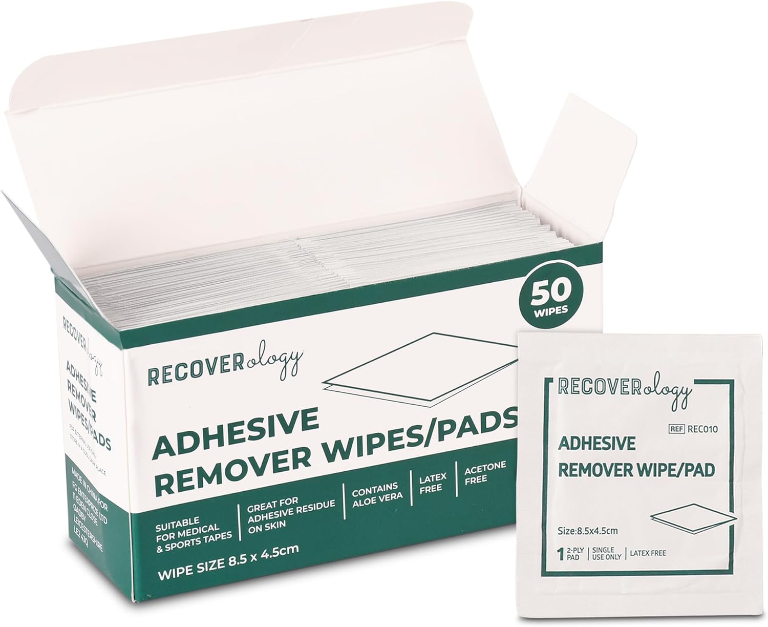 Adhesive Remover Wipes | Pack of 50 Individually Wrapped Sachets | Wipes for Skin that Remove Adhesive Residue from Medical Tape and Sports Tape | Contains Aloe | Acetone Free