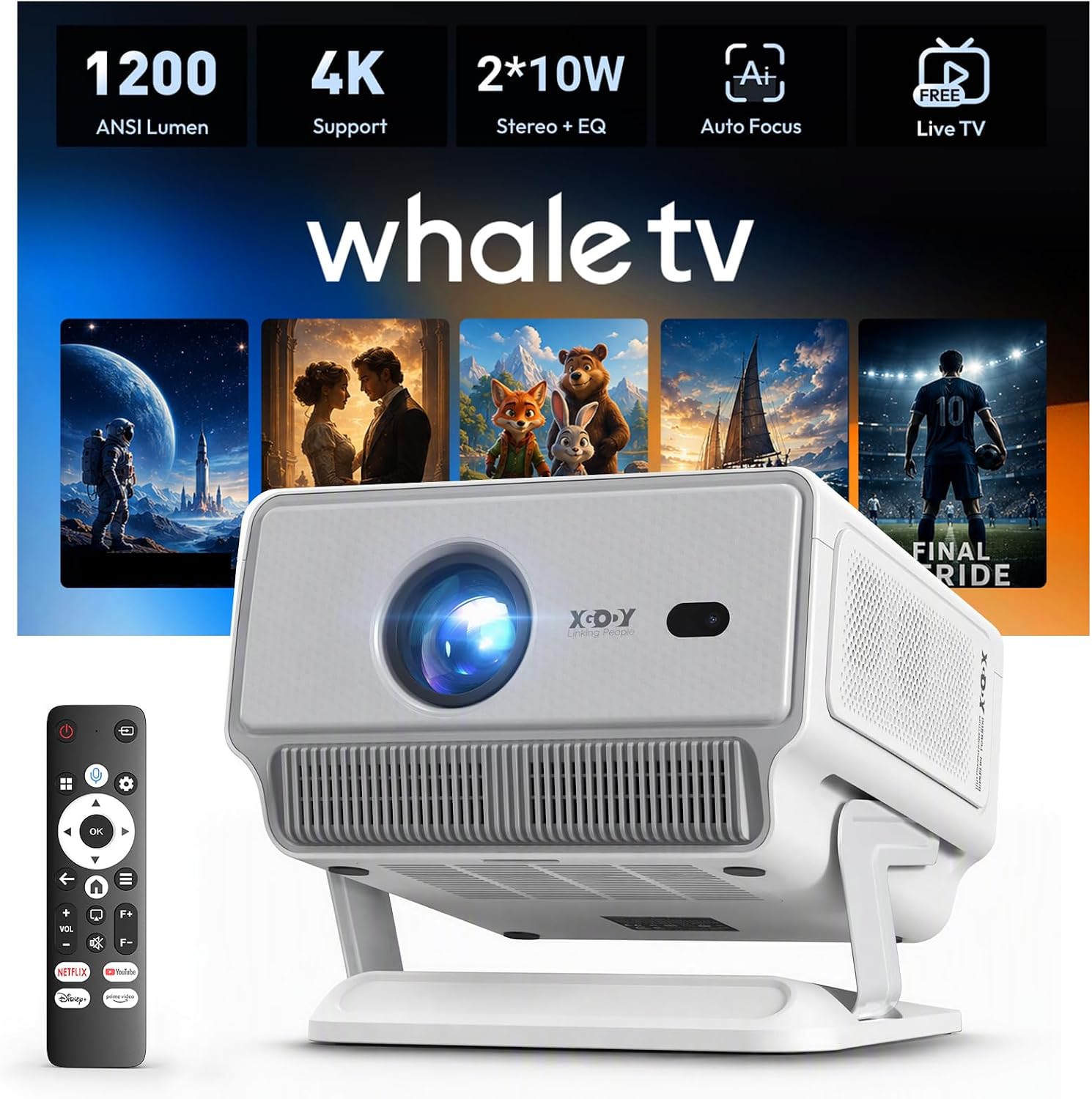 XGODY Gimbal N8 Smart Projector with WiFi6 Bluetooth 1200 ANSI Auto Focus