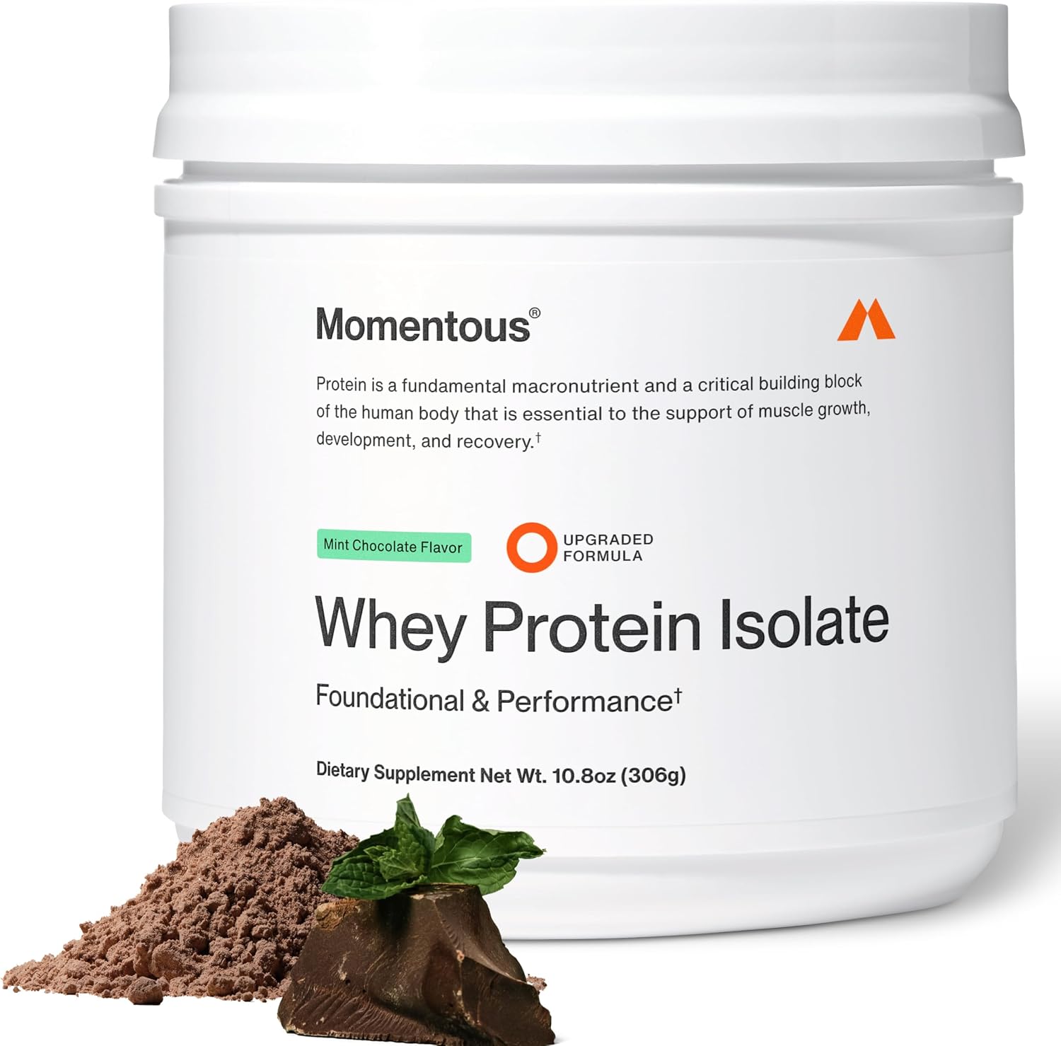 Momentous Essential Grass-Fed Whey Protein Powder - 20 g Whey Isolate Protein - NSF Certified for Sport - Gluten-Free - 12 Servings for Essential Everyday Use - Mint Chocolate - Package May Vary