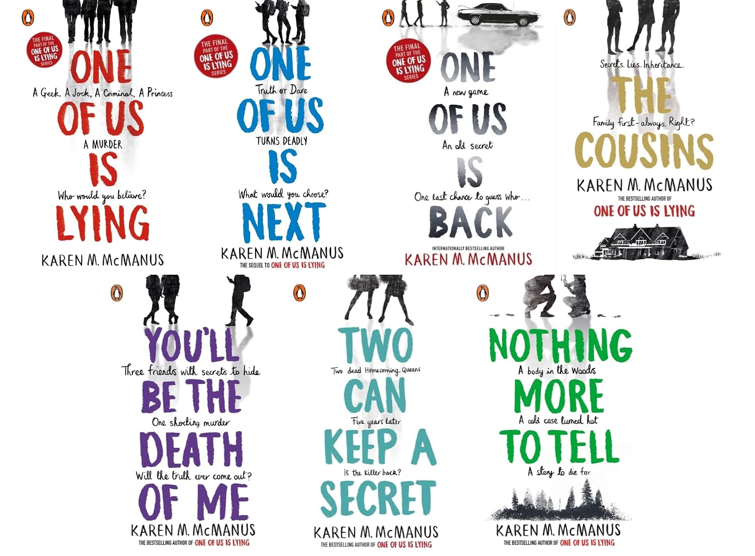 Karen M. Mcmanus 7 Books Paperback Collection Set Includes One of Us Is Lying, One of Us Is Back, One of Us Is Next, Nothing More to Tell, Two Can ... You'll Be the Death of Me and The Cousins