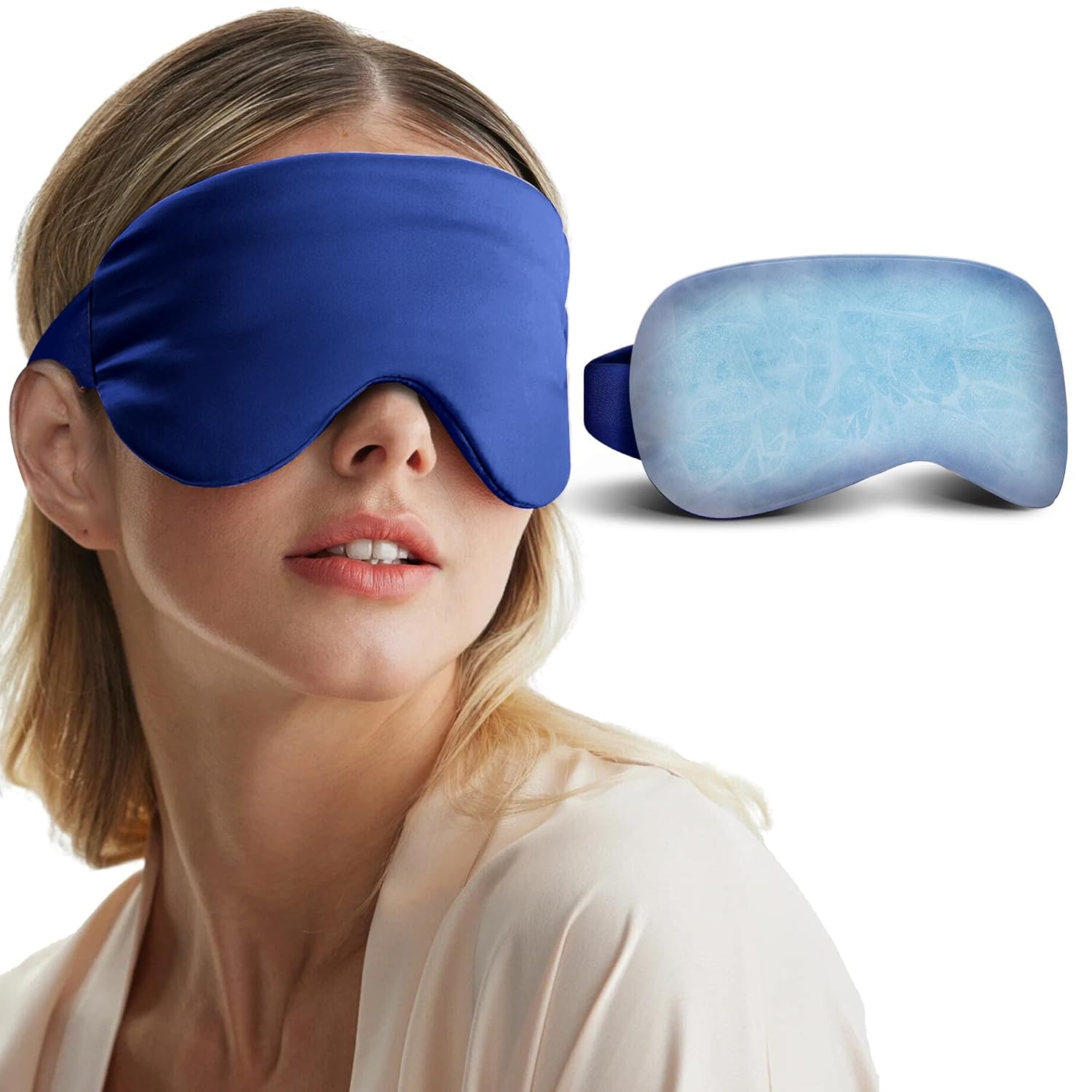 Cooling Eye Mask for Puffy Eyes - FSA HSA Eligible, Cold Compress for Migraines Headache and Puffiness, Gel Eye Mask for Sleep Dark Circles, Reusable Face Ice Pack (Blue)