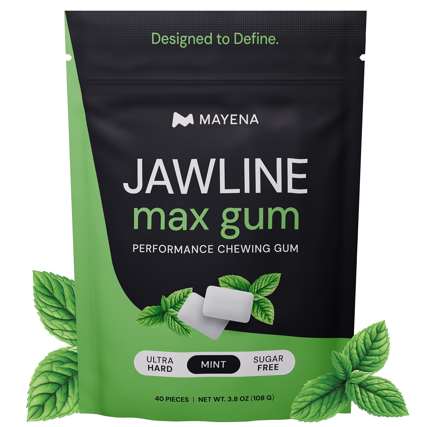 Mayena Jawline Max Gum (Mint) | Ultra-Hard Chewing Gum for High-Intensity Jaw Exercising (40pcs Pack) | Masseter Workout Gum | Helps Build Facial Muscle Strength & Define Jawline