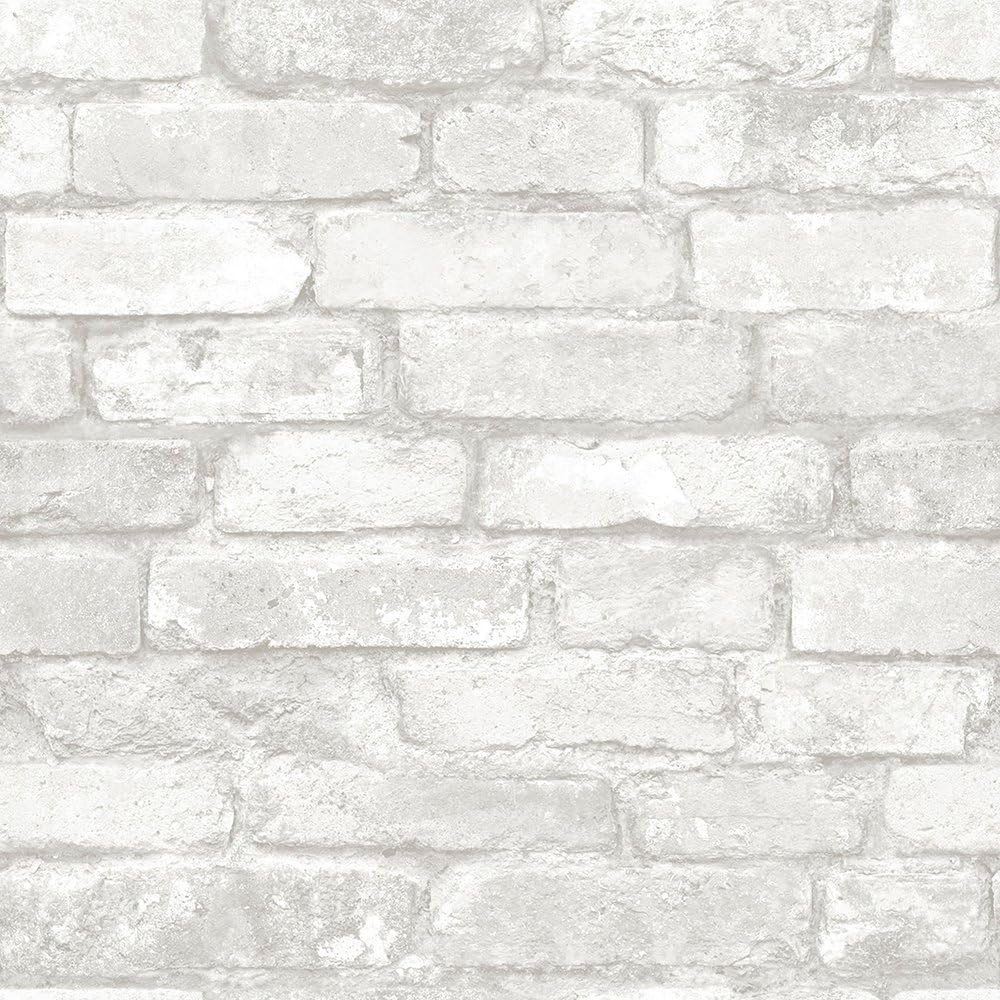 NuWallpaper NU3010 "Grey and White Brick" Peel and Stick Wallpaper, Grey/White, 3.125 in*20.875 in*3.125 in