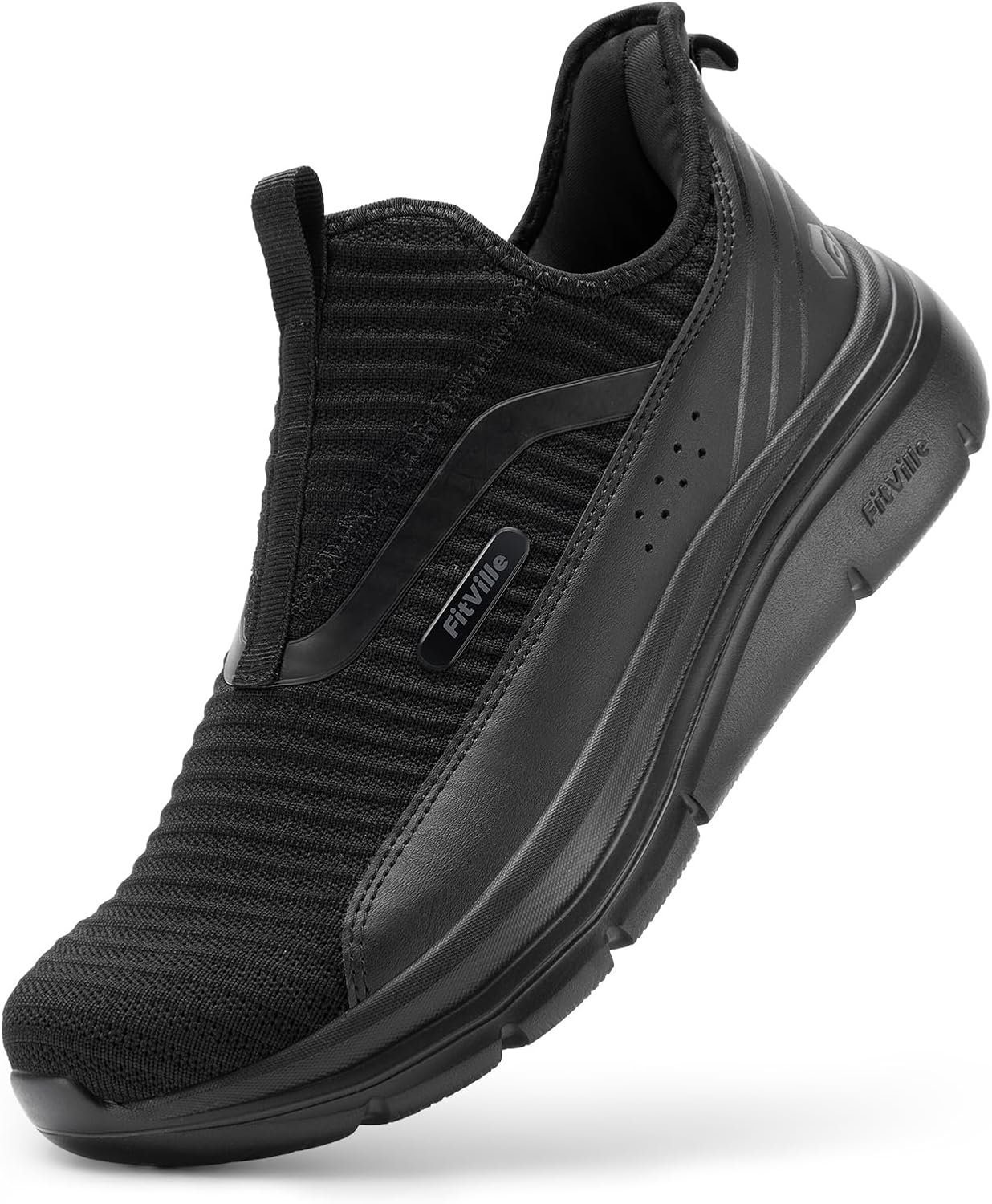 FitVille Men's Extra Wide Slip on Walking Shoes with Arch Support Men Slip on Sneakers for Foot Pain Relief-Stepease V2