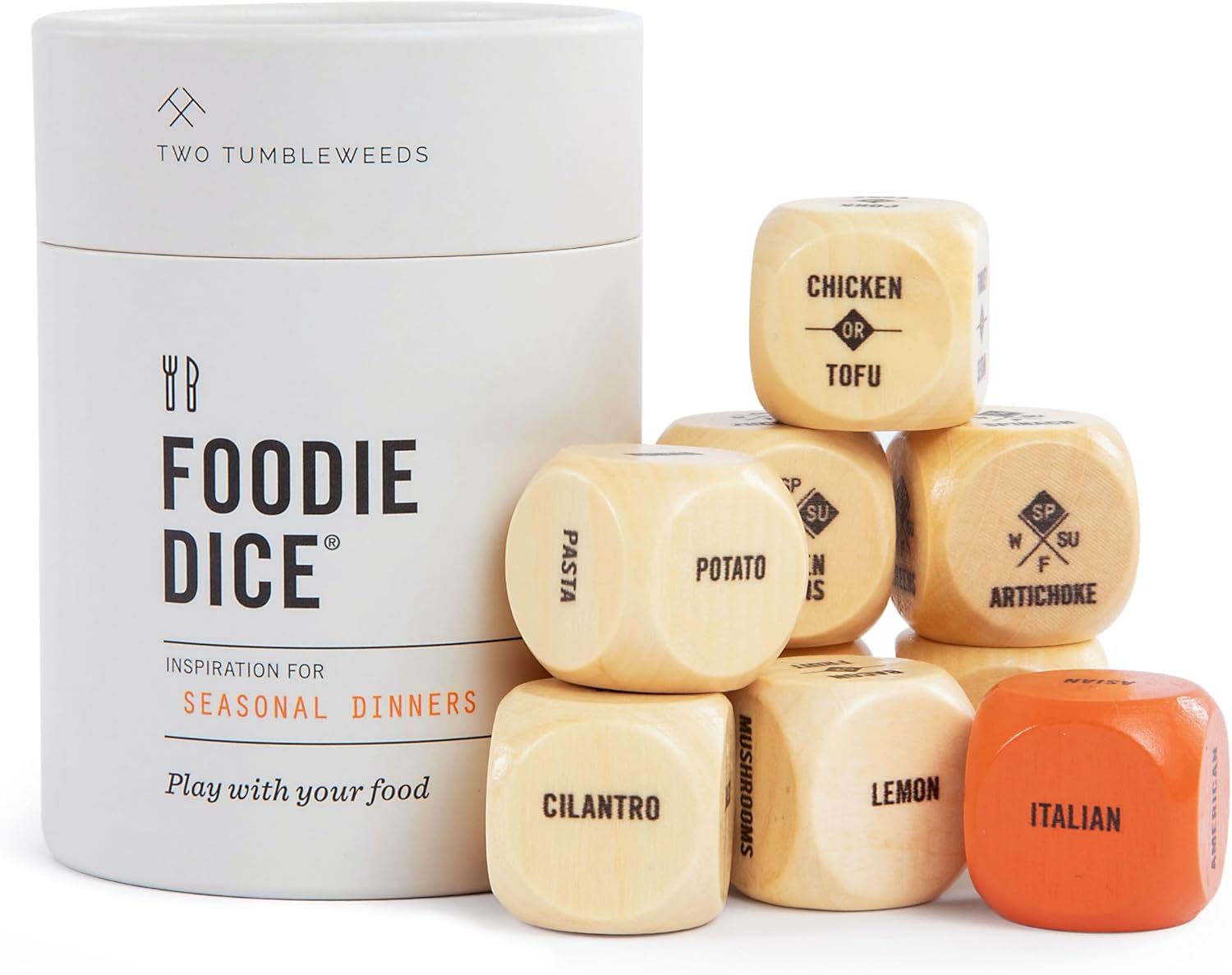 Two Tumbleweeds Foodie Dice - New Edition: Set of 9 Dice to Inspire Creative, Seasonal Meals with Take Out Die - Unique Cooking Gift