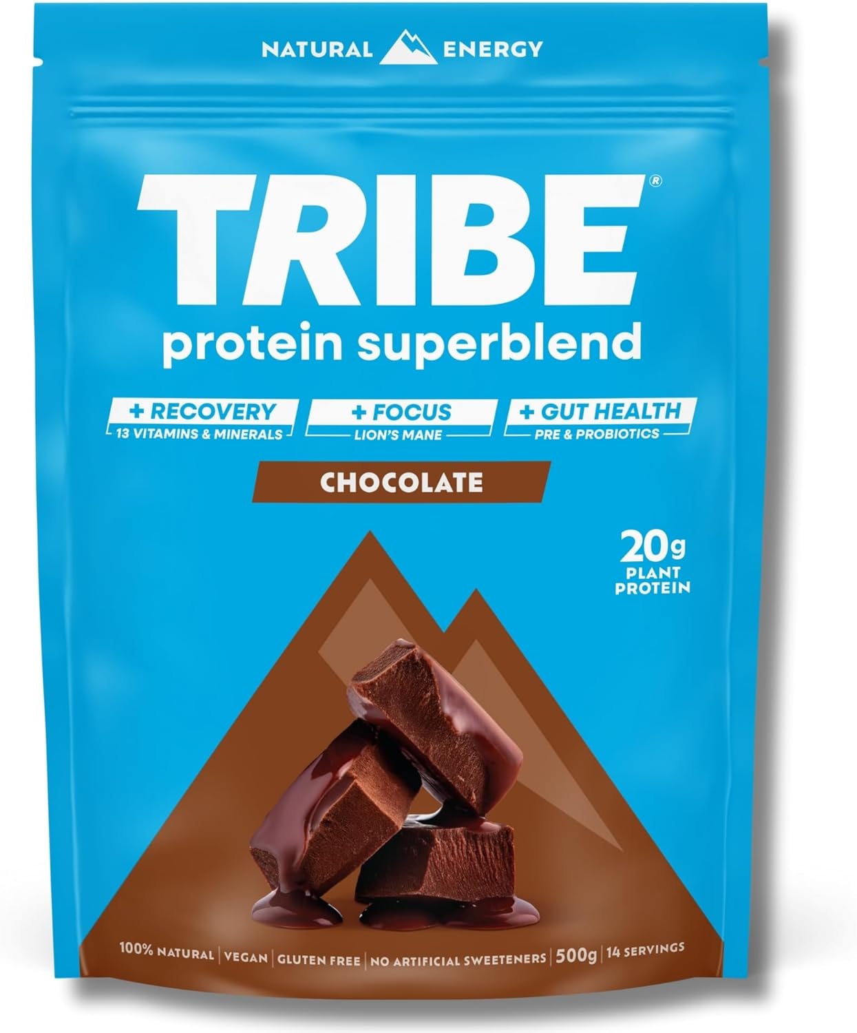 TRIBE Vegan Protein Superblend | 500g | 20g Protein | Recovery, Focus and Digestion | Plant-Based Nutrition Shake | Lion's Mane, Ashwagandha & Magnesium | Chocolate Flavour