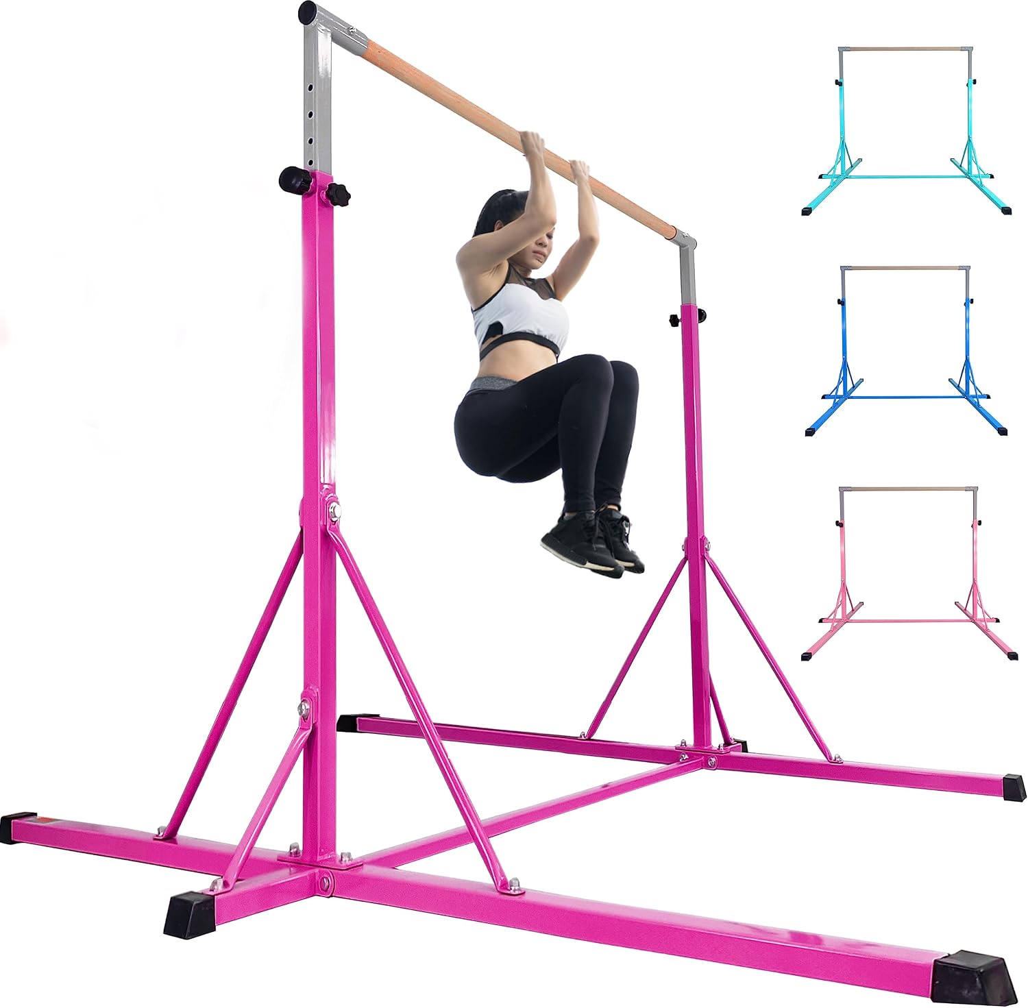 Gymnastics Bar, 5'10” Base length 45" to 71" Adjustable Horizontal Bar for Serious Training, 500 LBS Capacity, Professional Home Gym Equipment with Competition-Grade Beech-covered Fiberglass Bar
