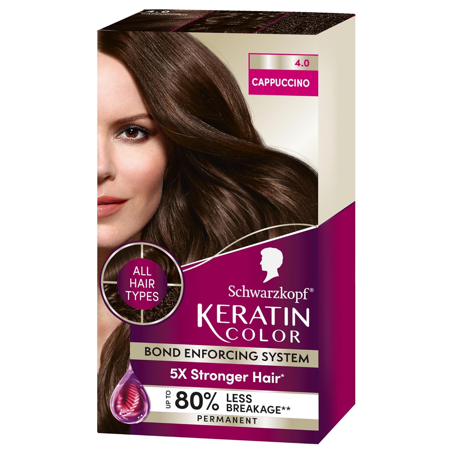 Schwarzkopf Keratin Color Permanent Hair Color, 3.0 Espresso, 1 Application - Professionally Inspired Permanent Hair Dye, for up to 80% Less Breakage vs Untreated Hair and up to 100% Gray Coverage