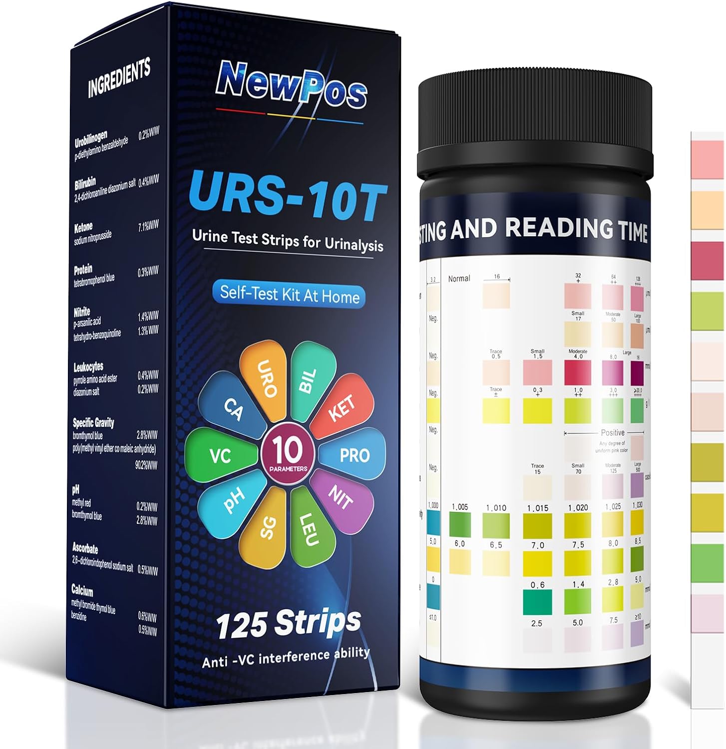 Urine Test Strips for Urinalysis: 10-in-1 125 CT Urinalysis Test Strips Full Panel for UTI Nitrite Leukocytes pH Protein Kidney & Liver Function at Home