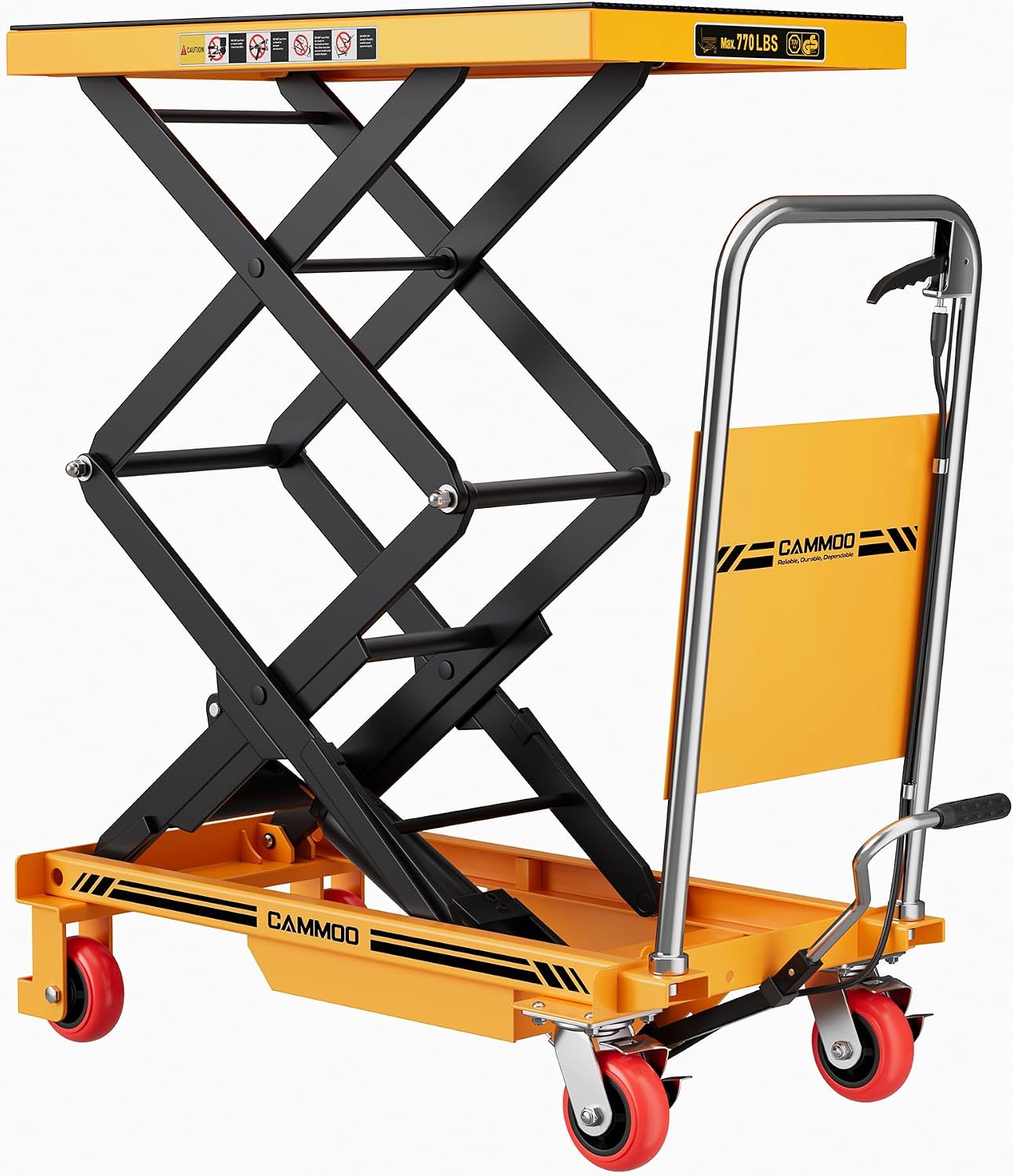 CAMMOO Hydraulic Lift Table Cart, 770 lb Double Scissor Lift, Yellow