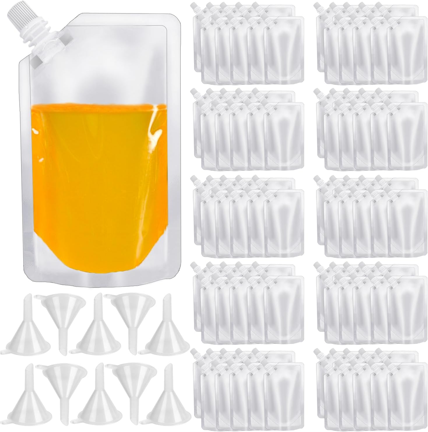 100 Pcs Plastic Flasks,8 Oz Drink Pouches Bulk,Reusable Drink Pouches,Leak-Proof Food Grade Plastic Flasks for Travel
