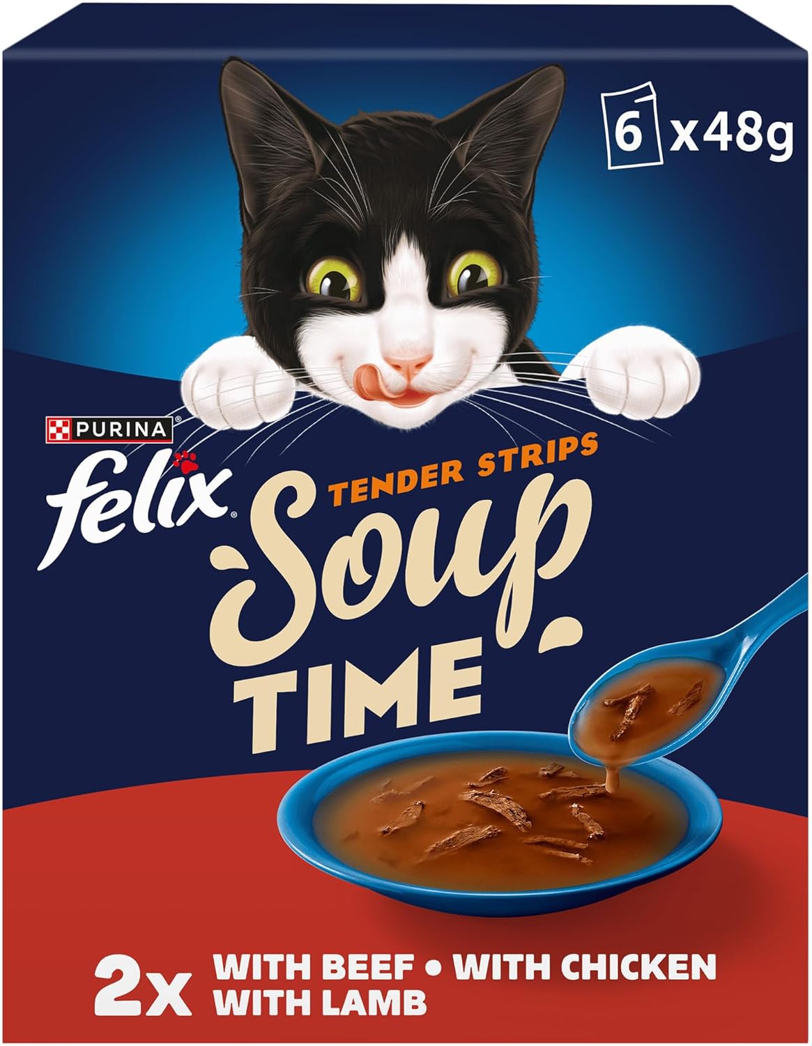 FELIX Soup Tender Strips Farm Selection Wet Cat Food 6x48g (Pack of 8)