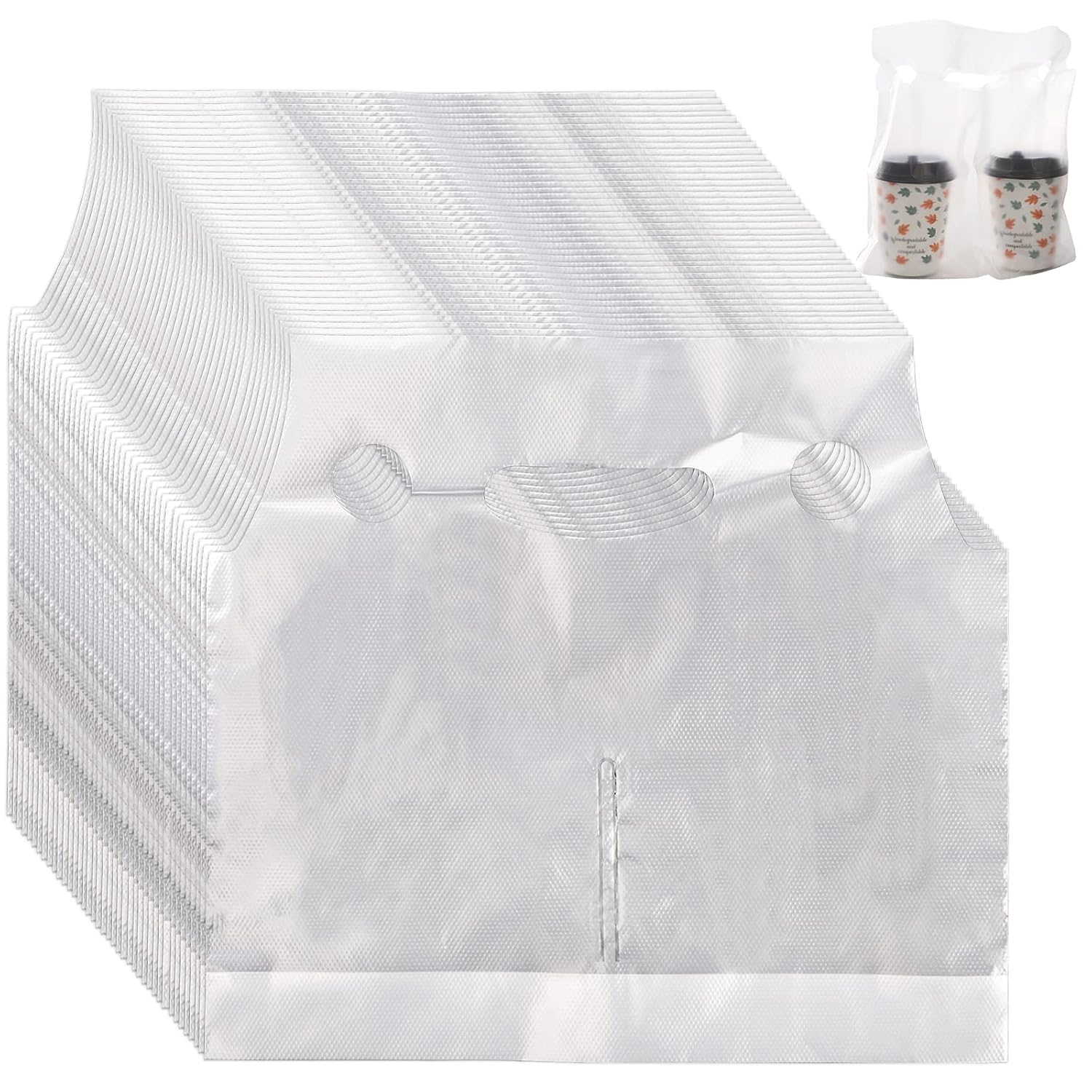 DEAYOU 200 Pack Drinking Bags, 12" L x 11" H Cup Carrier with Handle for Beverage, Coffee, Juice, Stores, Hold 2 Cups
