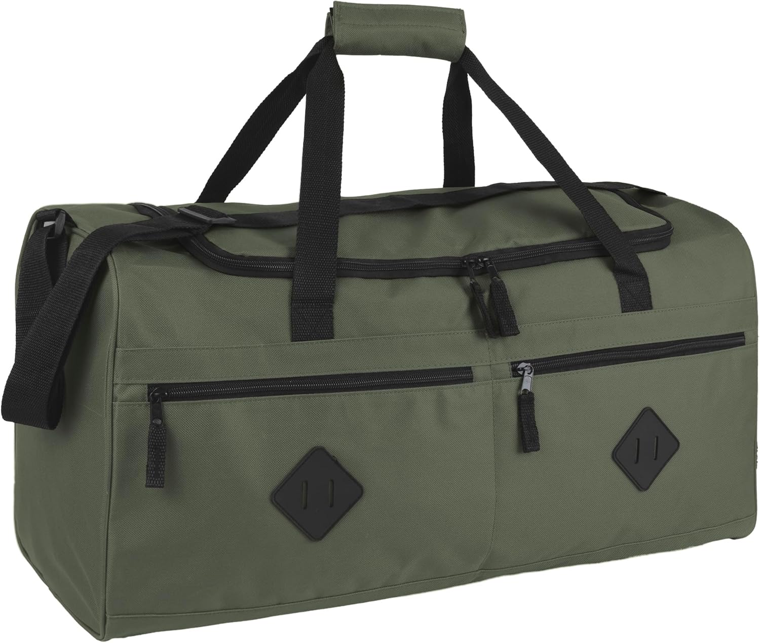 24 Inch 55 Liter Multi Pocket Duffle Bags for Men & Women For Traveling, the Gym, and as Sports Equipment Bag/Organizer, Green & Black, 24”L x 12”W x 11.5”H, Duffle Bag