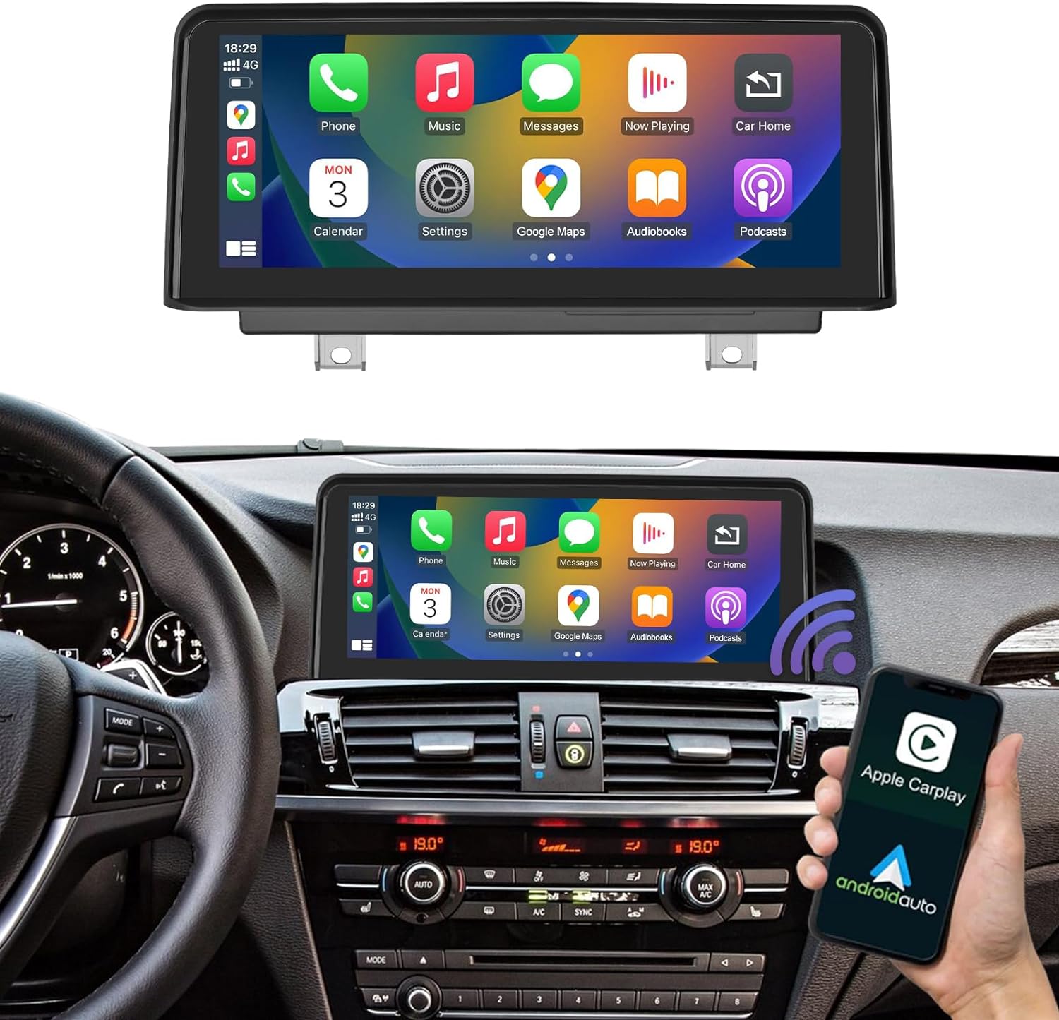 Road Top 10.25 Inch Car Touchscreen Wireless CarPlay Android Auto for BMW X3 X4 Series F25/F26 2014-2016 Year with NBT System, Car Stereo Multimedia Radio Receiver