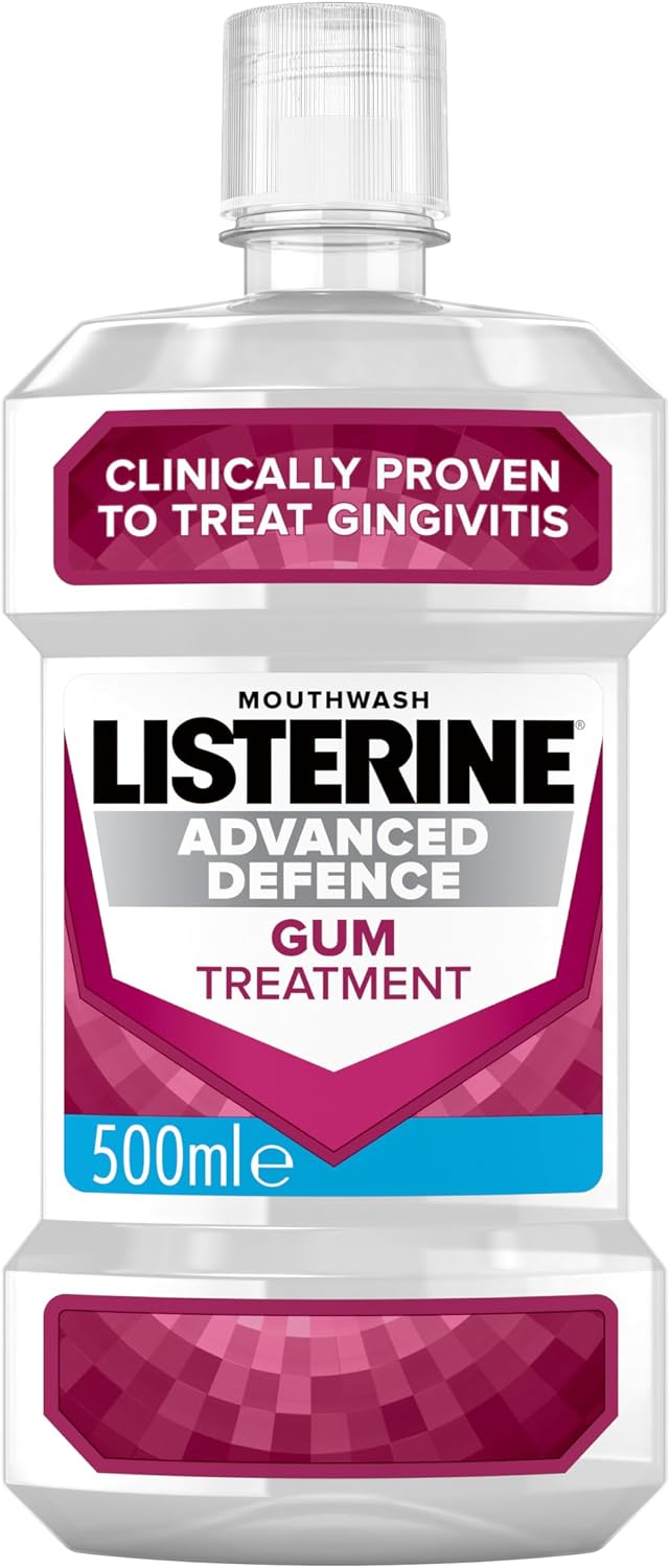 Listerine Advanced Defence Gum Treatment Mouthwash (500ml), Clinically Proven to Treat Gum Disease as in Little as Two Weeks, Repels Plaque Germs to Treat and Prevent Gingivitis from Recurring