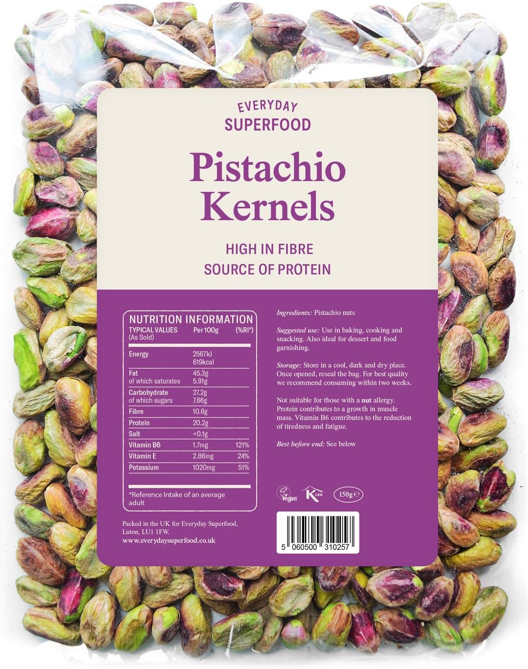 Everyday Superfood Raw Pistachio Kernels 150g | Certified & Tested for Low Aflatoxin | No Shell, No Salt, No Hidden Oils