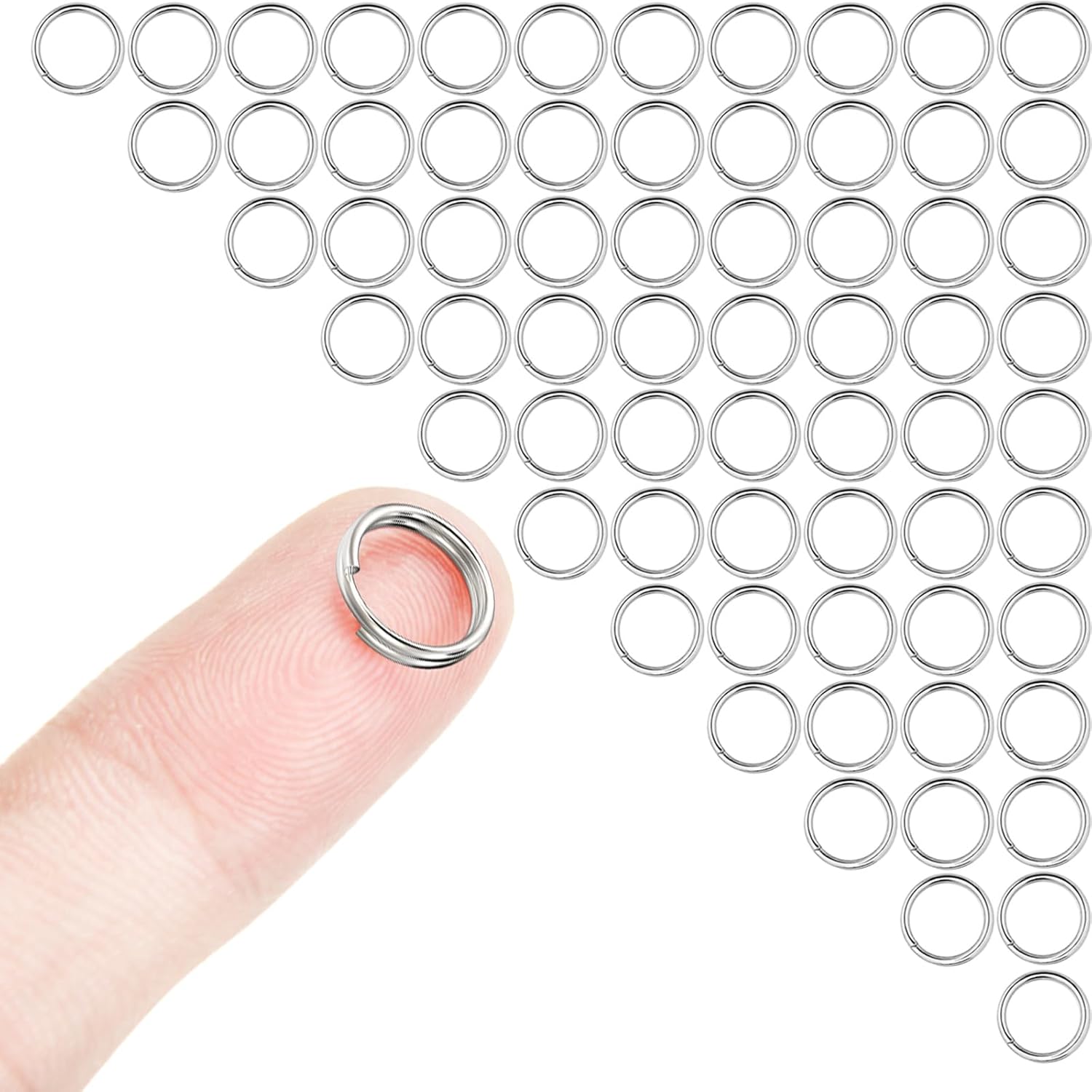 100PCS Small Double Open Jump Rings Stainless Steel small key rings for Dog ID Tag Ring or Craft Decoration connecting accessories to a larger keyring Functional Connection (0.39 inch, Silver)