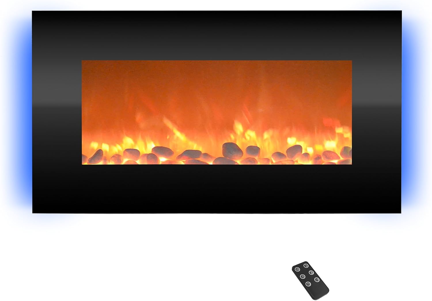 Northwest Electric Fireplace - 30 Inch Wall Mounted Fireplace - 13 Backlight Colors and Remote Controlled LED Flames, Heat, and Brightness (Black)