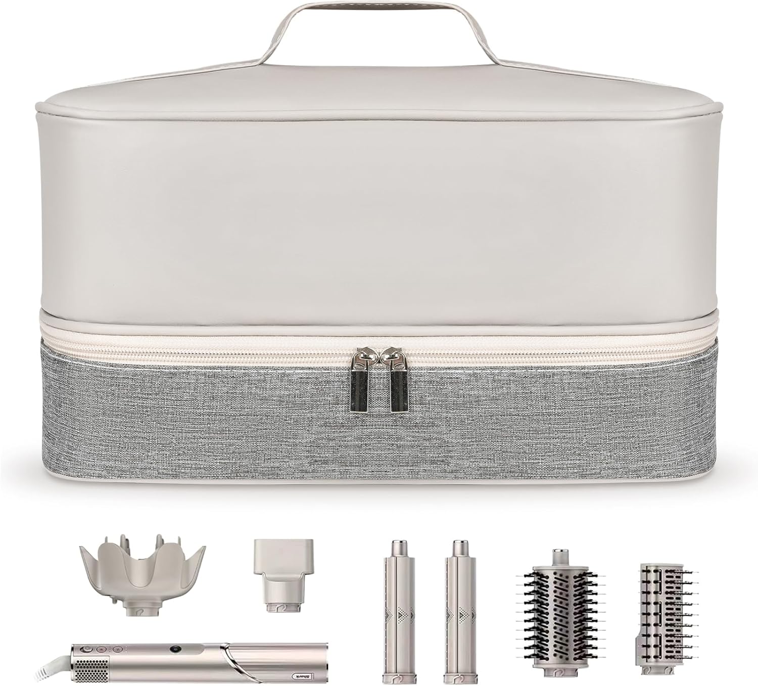 Travel Carrying Case for Shark Flex Style/Dyson Airwrap, Double Layer Storage Organizer Case with Internal Zippered Compartment, PU Leather Travel Bag for Shark Hair Dryer Attachments