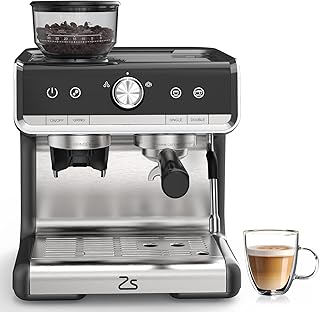 Semi-Automatic Espresso Machine - 1450W/20 Bar, 30 Grinder Settings, Fast Heating, Milk Frother Steam Wand, Home & Hotel Use, Silver