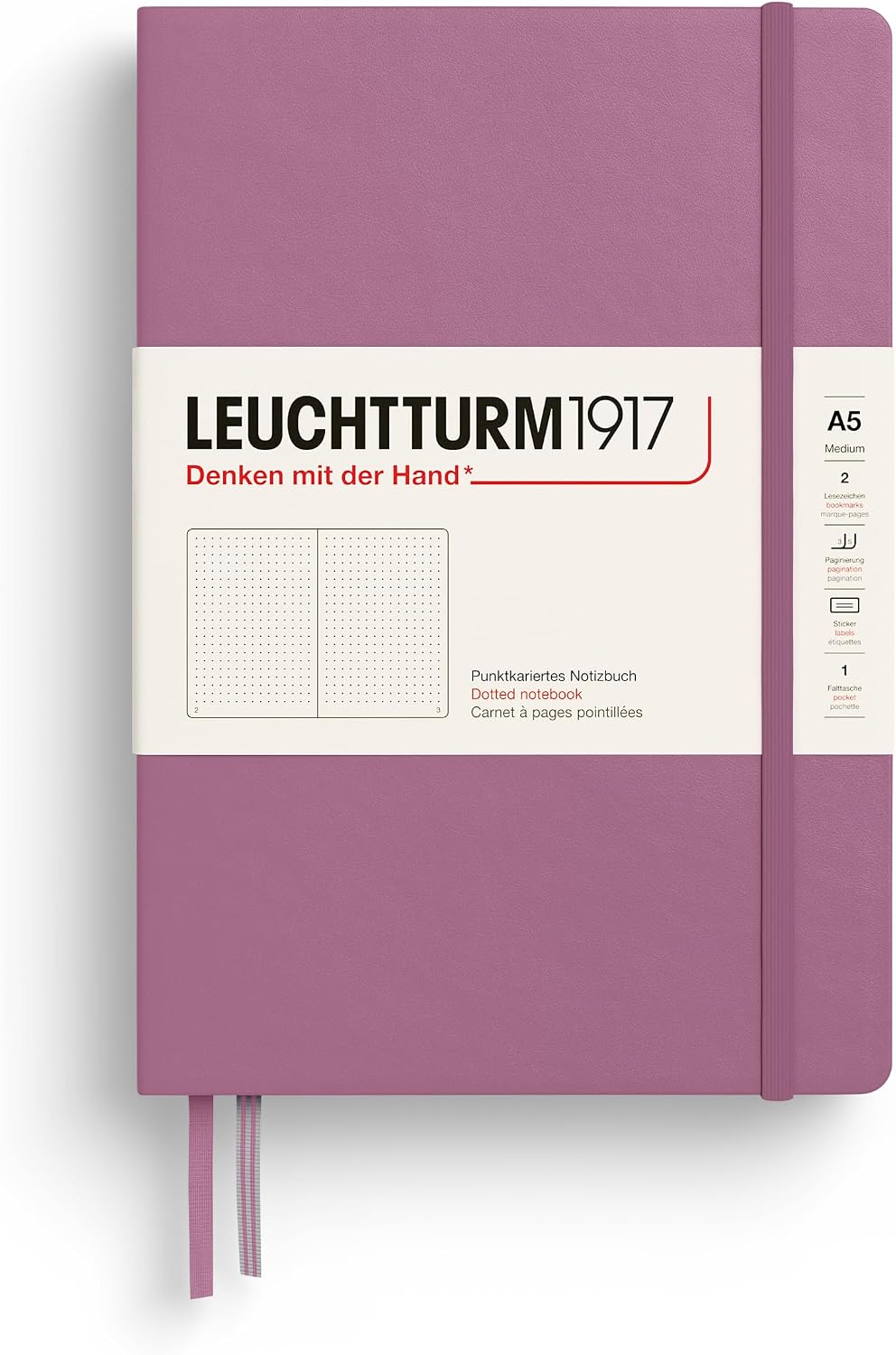 LEUCHTTURM1917 - Notebook Hardcover Medium A5-251 Numbered Pages for Writing and Journaling - Thinking Ahead (Dotted Paper, Dusty Rose)