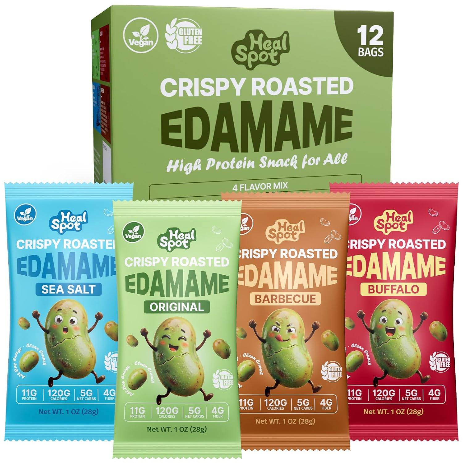 Healspot Edamame Beans 11g High Protein Snacks, Crunchy, Low Carb|High Fiber|NON-GMO|Reduced Sodium Snacks Roaseted Edamame, Healthy Snacks for adults and Children, Family&Office&Lunch-Box Snacks