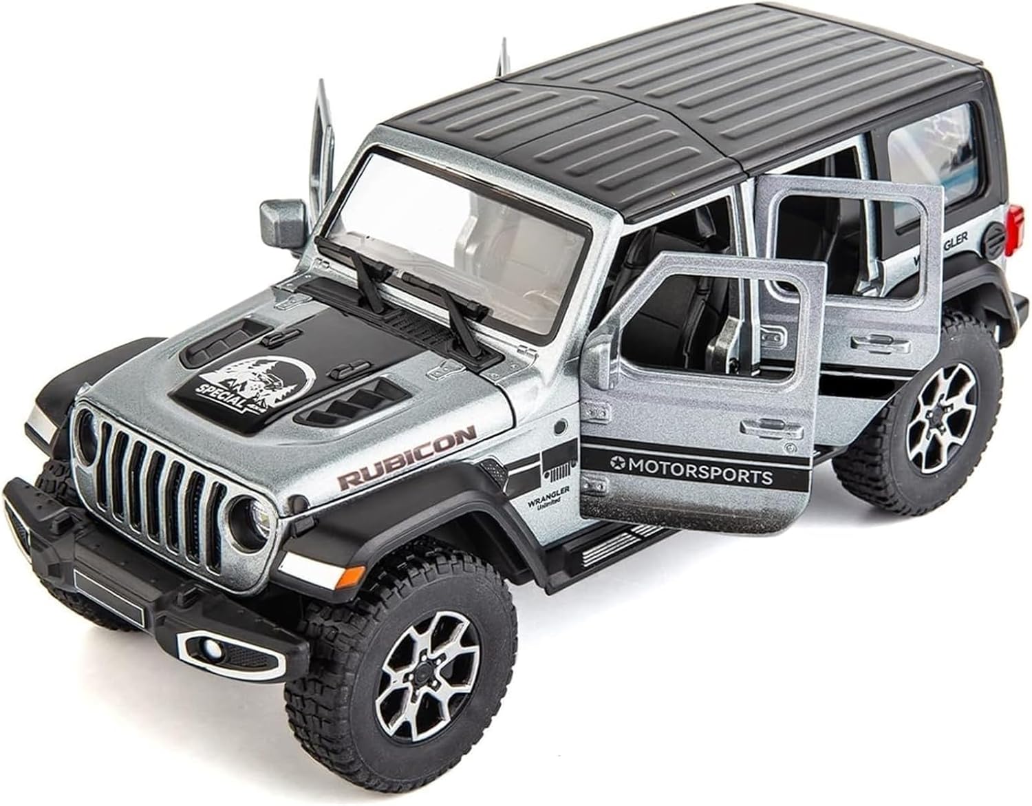 BDTCTK Off-Road 7 Door for Wrangler Diecast Toy Car Model, 1/22 Scale Metal Alloy Vehicle for Kids Boys Girls Adults, Doors Open, Light and Sound, Gifts Gray