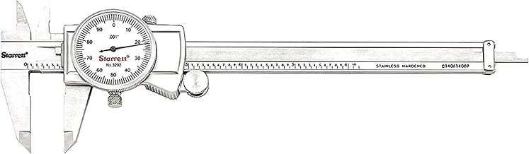 Starrett Dial Caliper with Adjustable Bezel and Fitted Case - White Face, 0-6" Range, +/-0.001" Accuracy, .001" Graduations - 3202-6