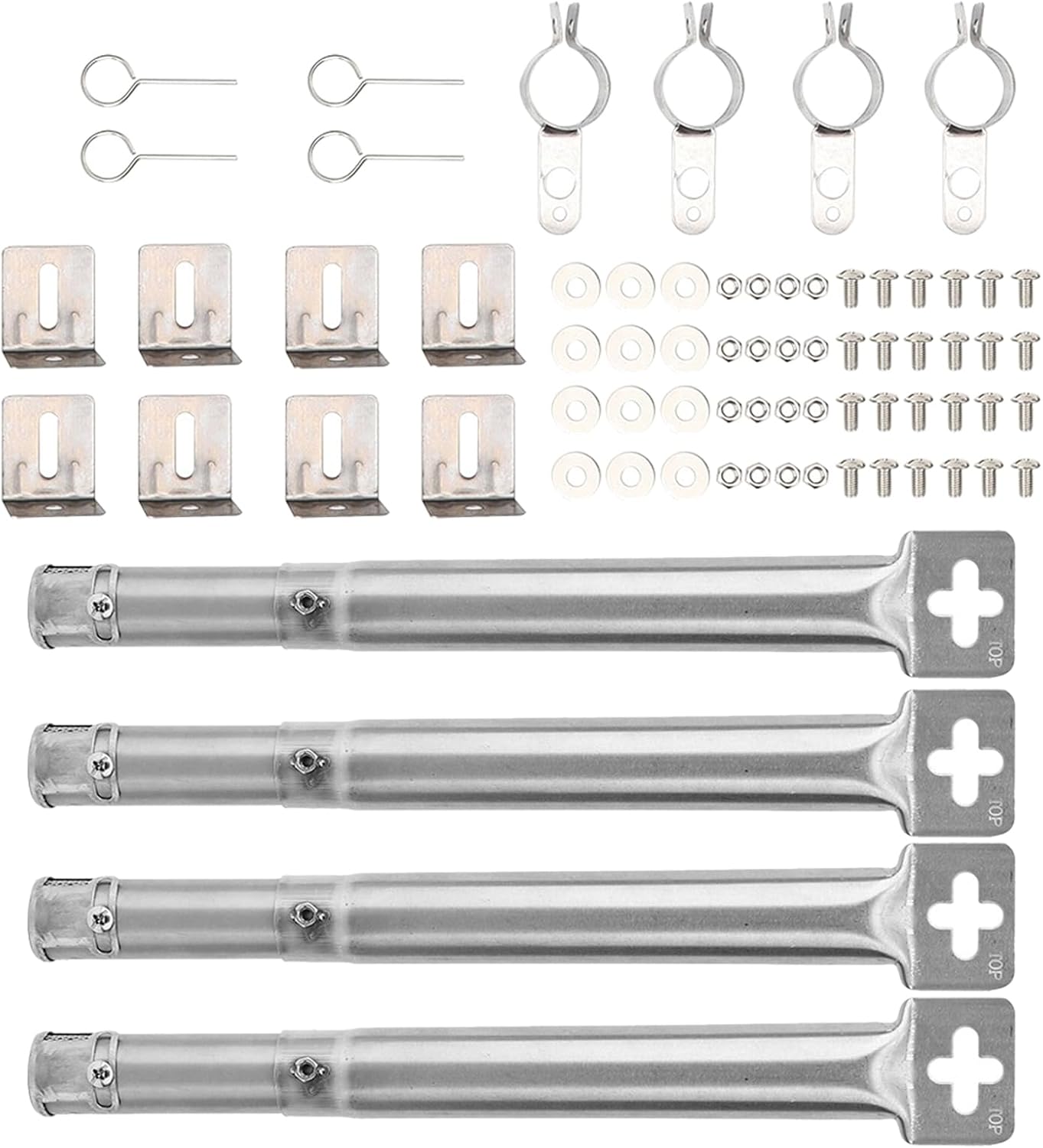 4 Set Universal Adjustable Tube Burners, Adjustable Stainless Steel Burner Tube 30.5 to 44.5cm for Grill Models FirePlus/Fire Mountain/Char-Broil/CosmoGrill Gas Burner Replacement Part