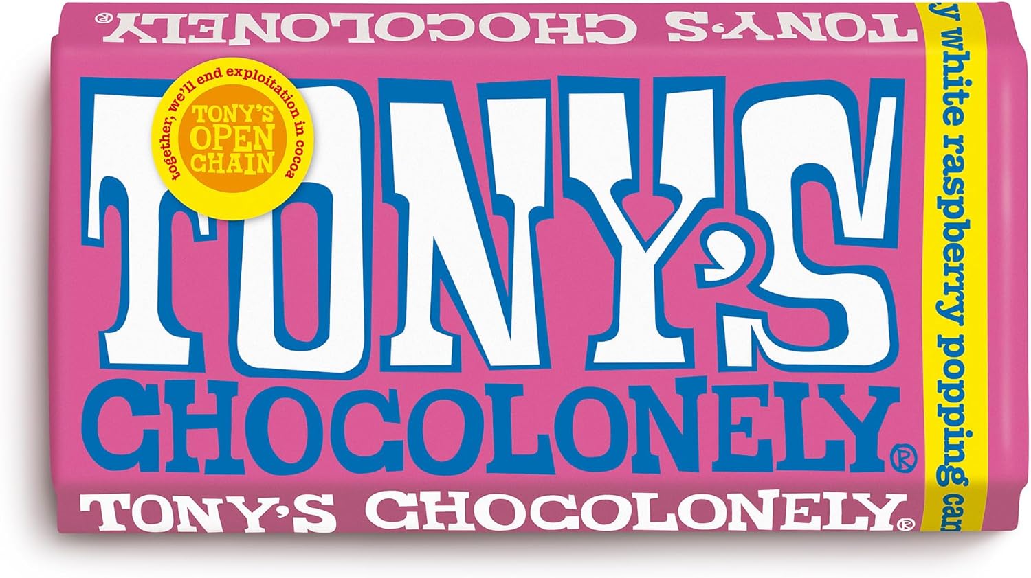 Tony's Chocolonely White Raspberry Popping Candy Chocolate Bar - 180g White Chocolate, Gift, Vegetarian - Belgian Fairtrade Chocolate