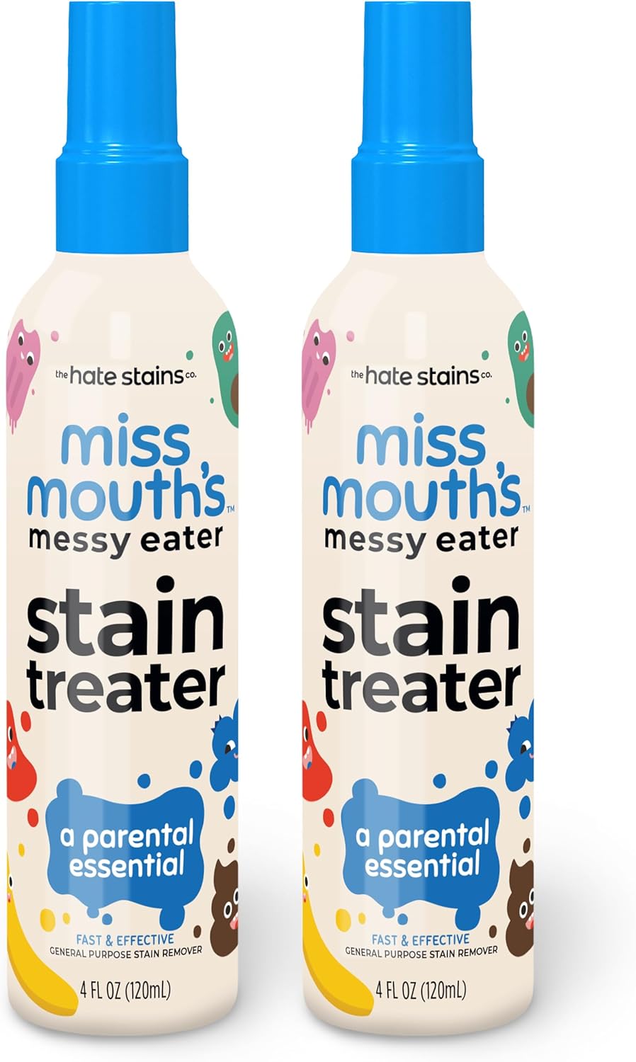 Miss Mouth's Messy Eater Stain Treater Spray - 4oz 2 Pack Stain Remover - Newborn & Baby Essentials - No Dry Cleaning Food, Grease, Coffee Off Laundry, Underwear, Fabric