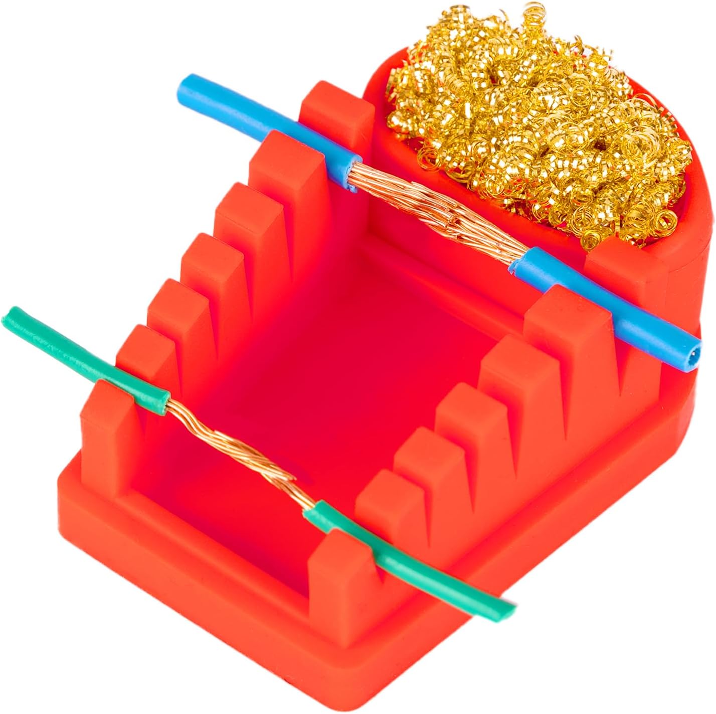 WEP S200 Red Soldering Wire Holder, Heat Resistant Silicone Stand with Brass Wool Tip Cleaner and 6 V-shaped grooves, Helping Hands for Soldering