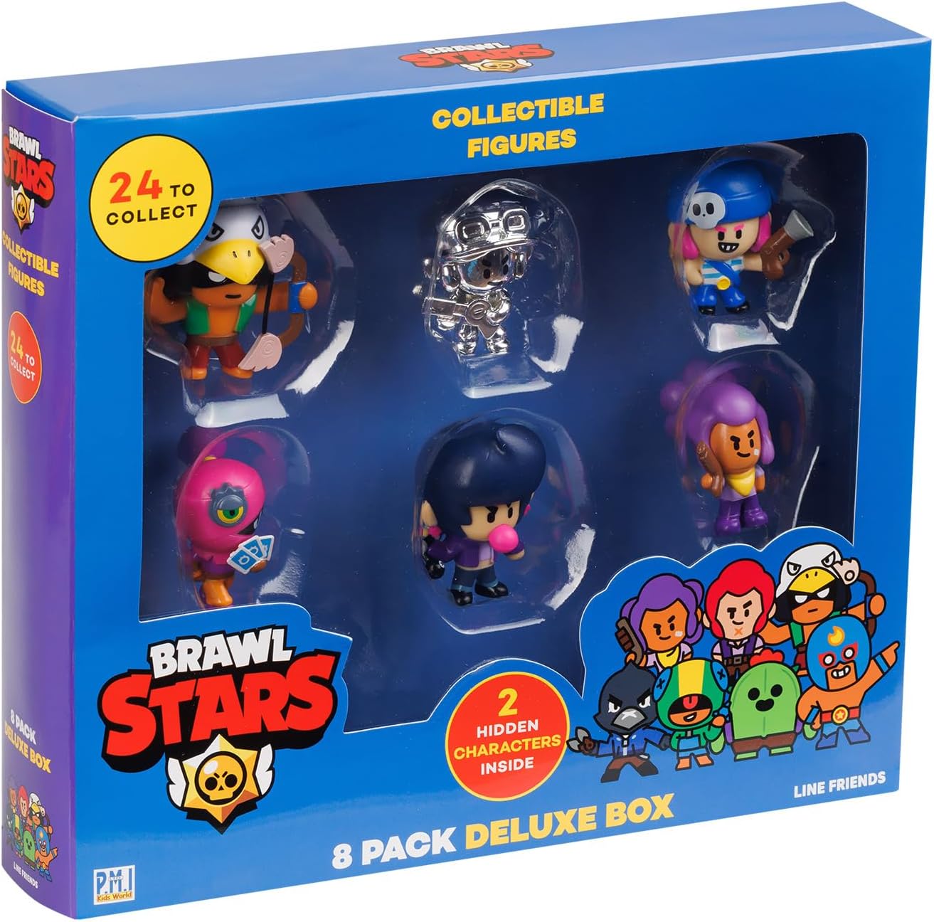 P.M.I. Brawl Stars Mystery Collectible Figures | 8 Toys Out of 24 in 1 Surprise Box | Includes Silver Skin Figure & 2 Hidden Rare Figures | Official Licensed Mini Toys