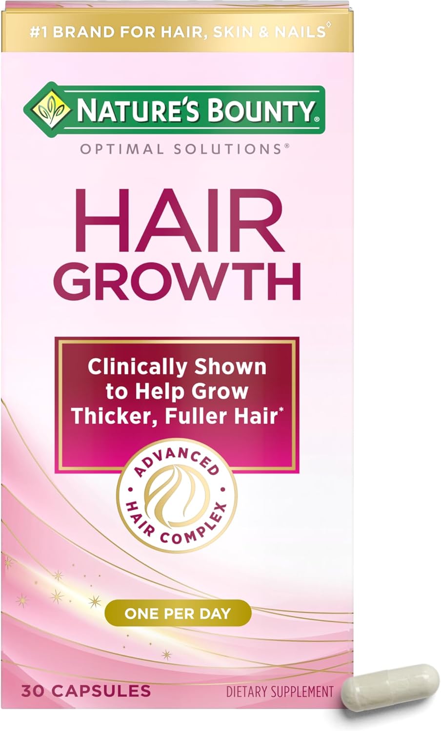 Nature's Bounty Hair Growth Supplement, 1 Per Day, Clinically Shown to Support Thicker, Fuller Hair, with Biotin, Silicon & Arginine, 30 Capsules