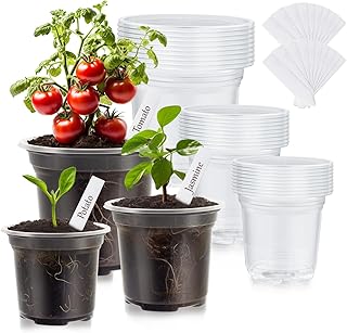 30 Packs Clear Nursery Pots for Plants, 3.5/4/5 Inch Plant Pot for Planting Plastic Seedling Pots with Drainage Holes Seed Starter Pot High Transparency with 20 Plant Labels. (Transparent)