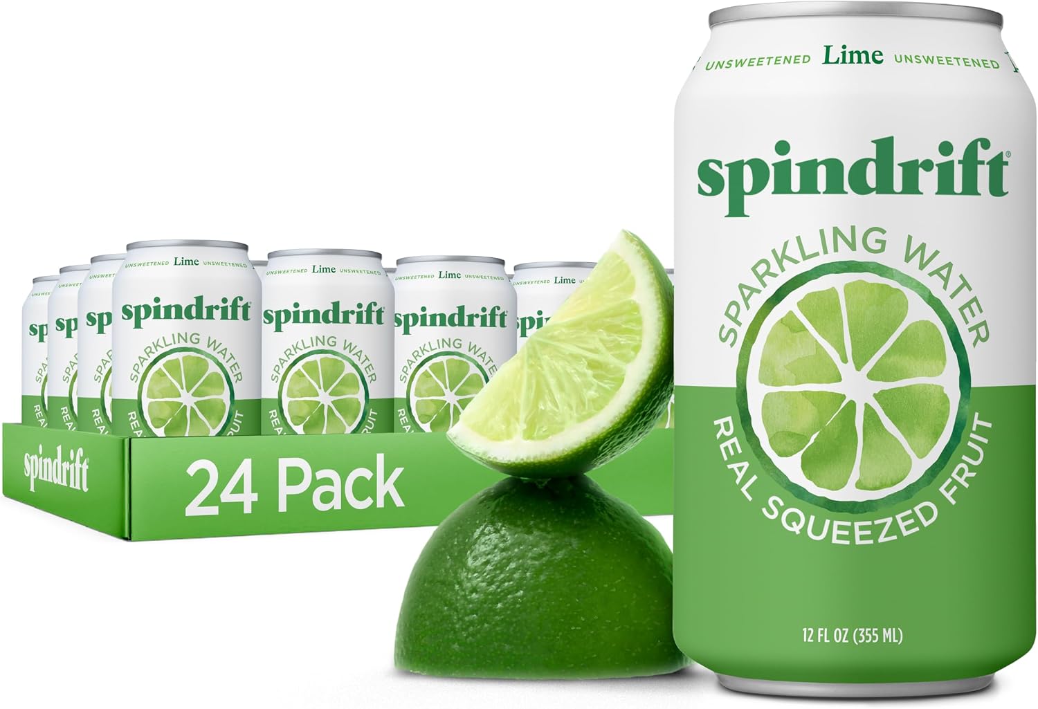 Spindrift Sparkling Water, Lime Flavored, Made with Real Squeezed Fruit, 12 Fl Oz Cans, Pack of 24 (Only 4 Calories per Can)
