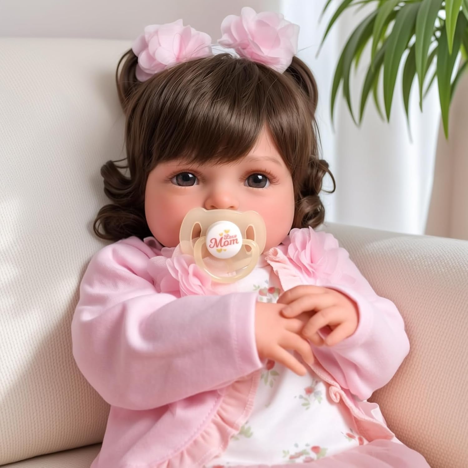 BABESIDE Lifelike Reborn-Baby Dolls Girl 17 Inch Realistic Toddler Girls Real Life Newborn Soft Cloth Body Poseable Doll with Brown Hair Feeding Kit Gift Box for Kids Age 3+