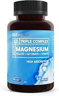 BioEmblem Triple Magnesium Complex | 300mg of Magnesium Glycinate, Malate, & Citrate for Muscles, Nerves, & Energy | High Absorption | Vegan, Non-GMO | 90 Capsules