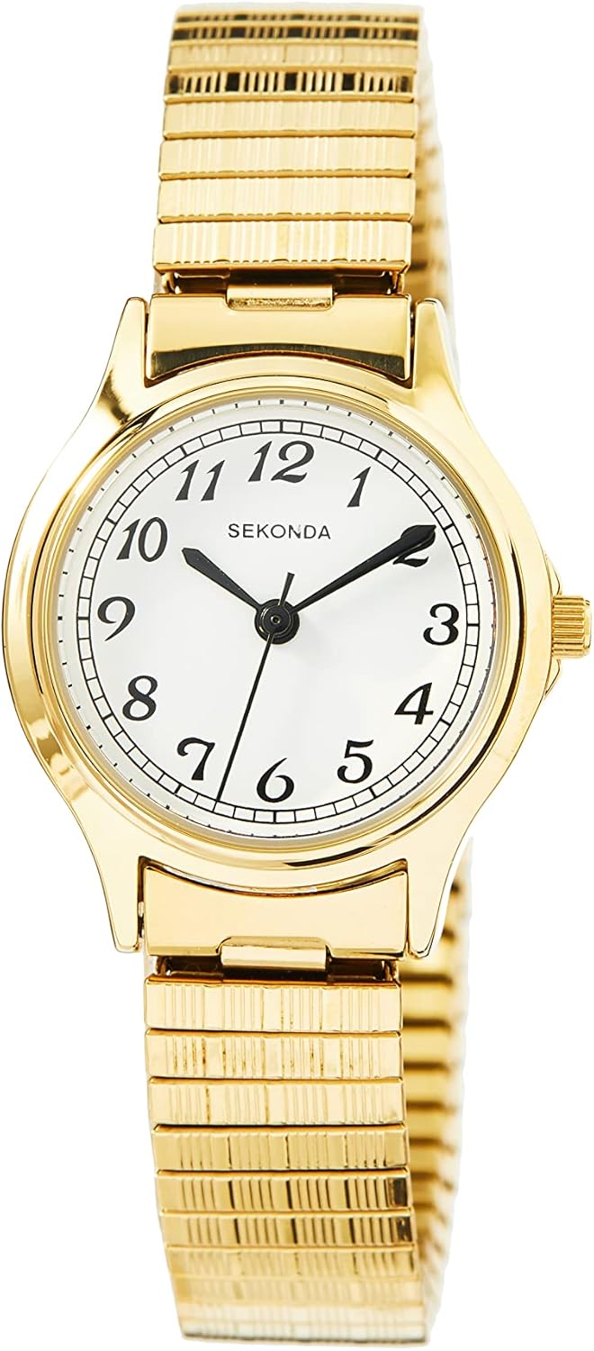 Sekonda Clarke 28mm Gold Womens Quartz Watch Analogue Display with White Dial and Stainless Steel Strap