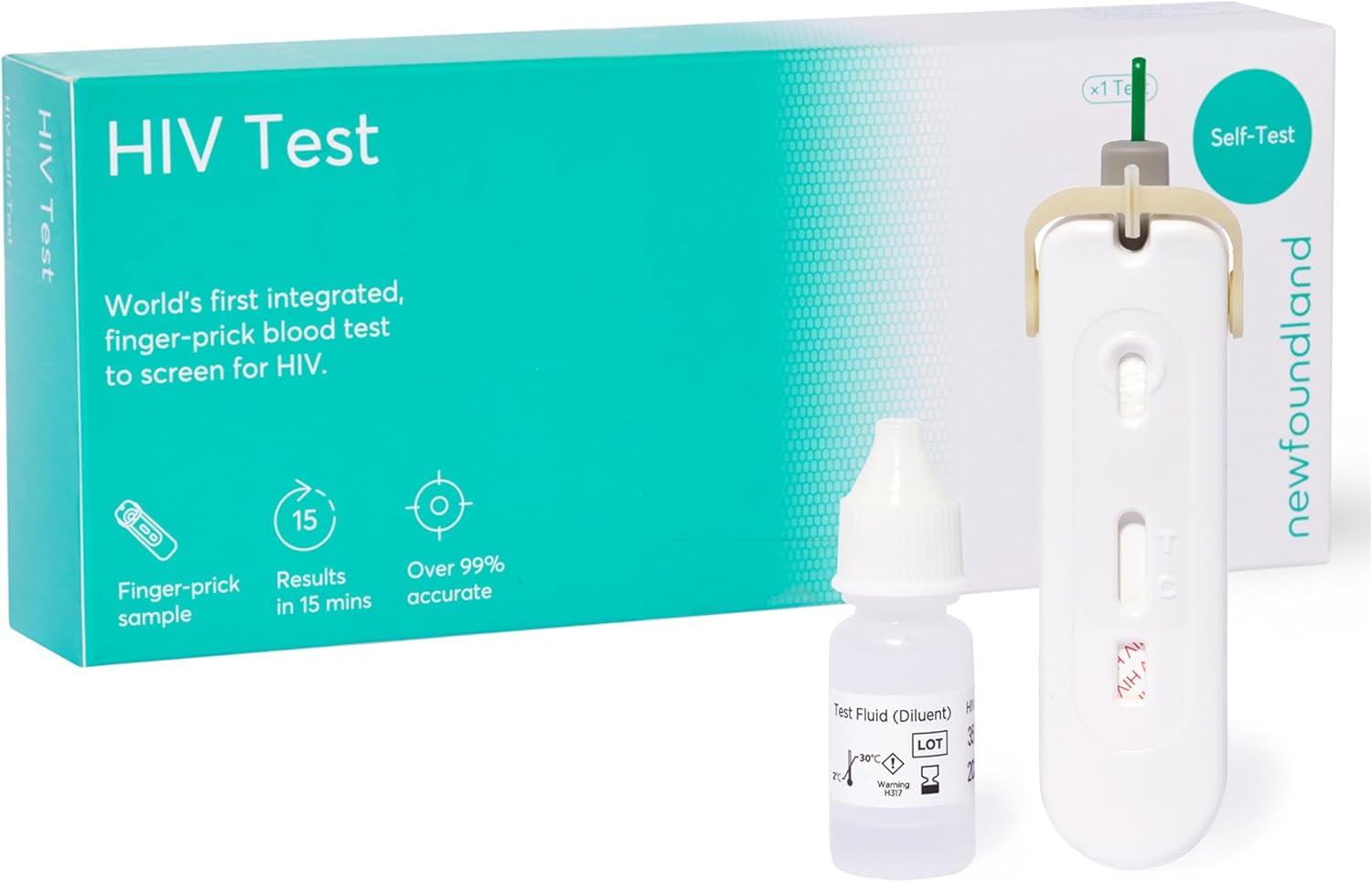 Newfoundland HIV Test Kit - 1 Test - HIV Positive Detection - 99% Accurate Home Test for Viral Load Levels - CE Certified - Blood Test Kit for HIV-1, HIV-2 Immunodeficiency - Detect Early HIV Signs