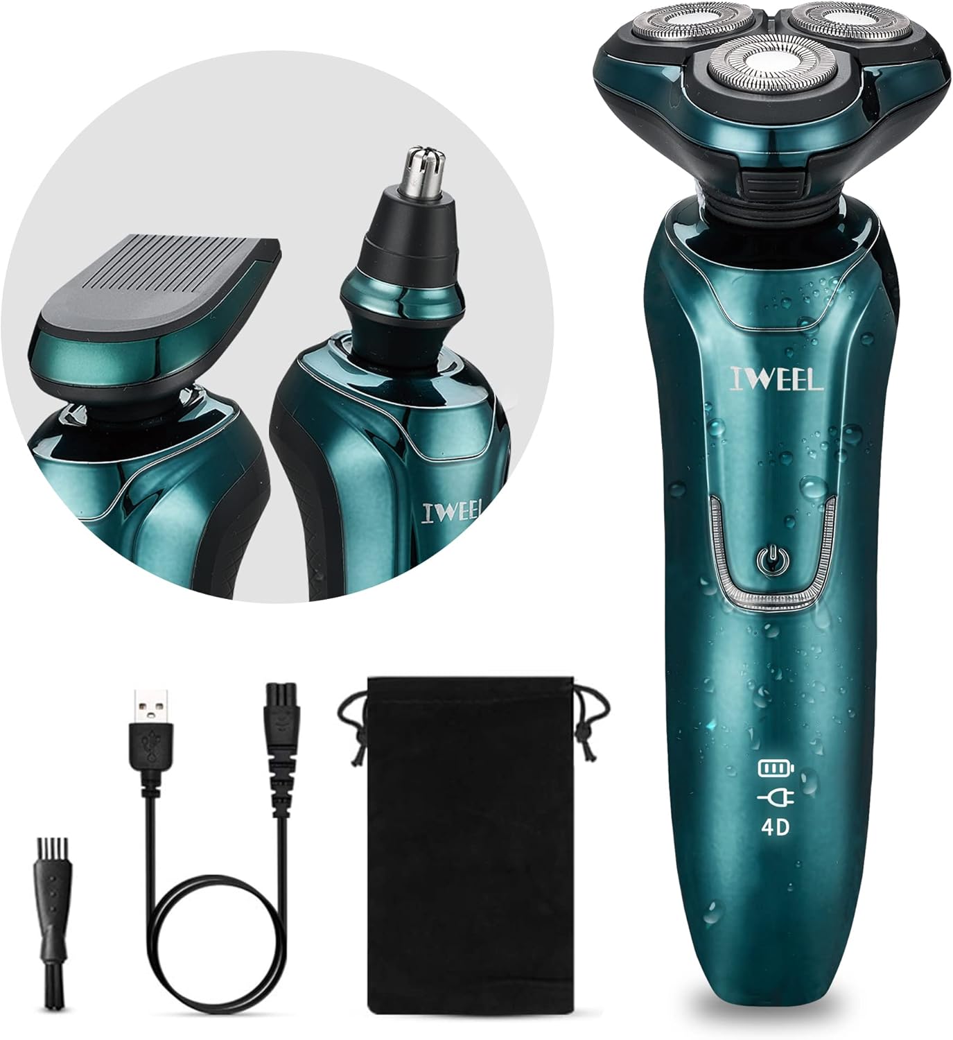 Electric Razor for Men, Electric Shaver Beard for Men Face 3 in 1 Rotary Shavers Nose Sideburn Trimmer Cordless Rechargeable Shaving Kit Wet Dry Use Waterproof IPX7
